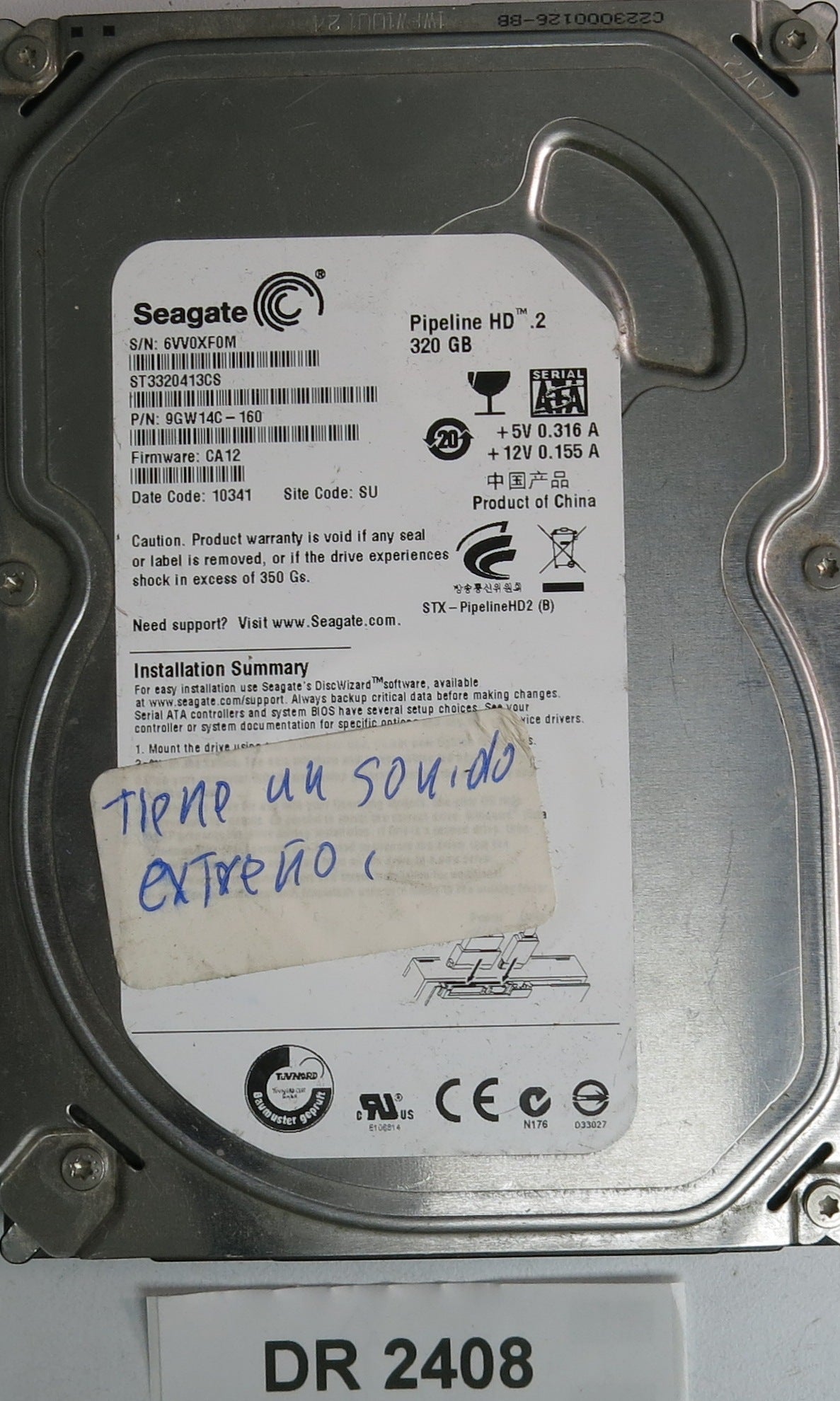 ST3320413CS, P/N: 9GW14C-160, FW: CA12, Serial: 6VV0XF0M, 320GB 3.5, PCB: 100535704 REV B