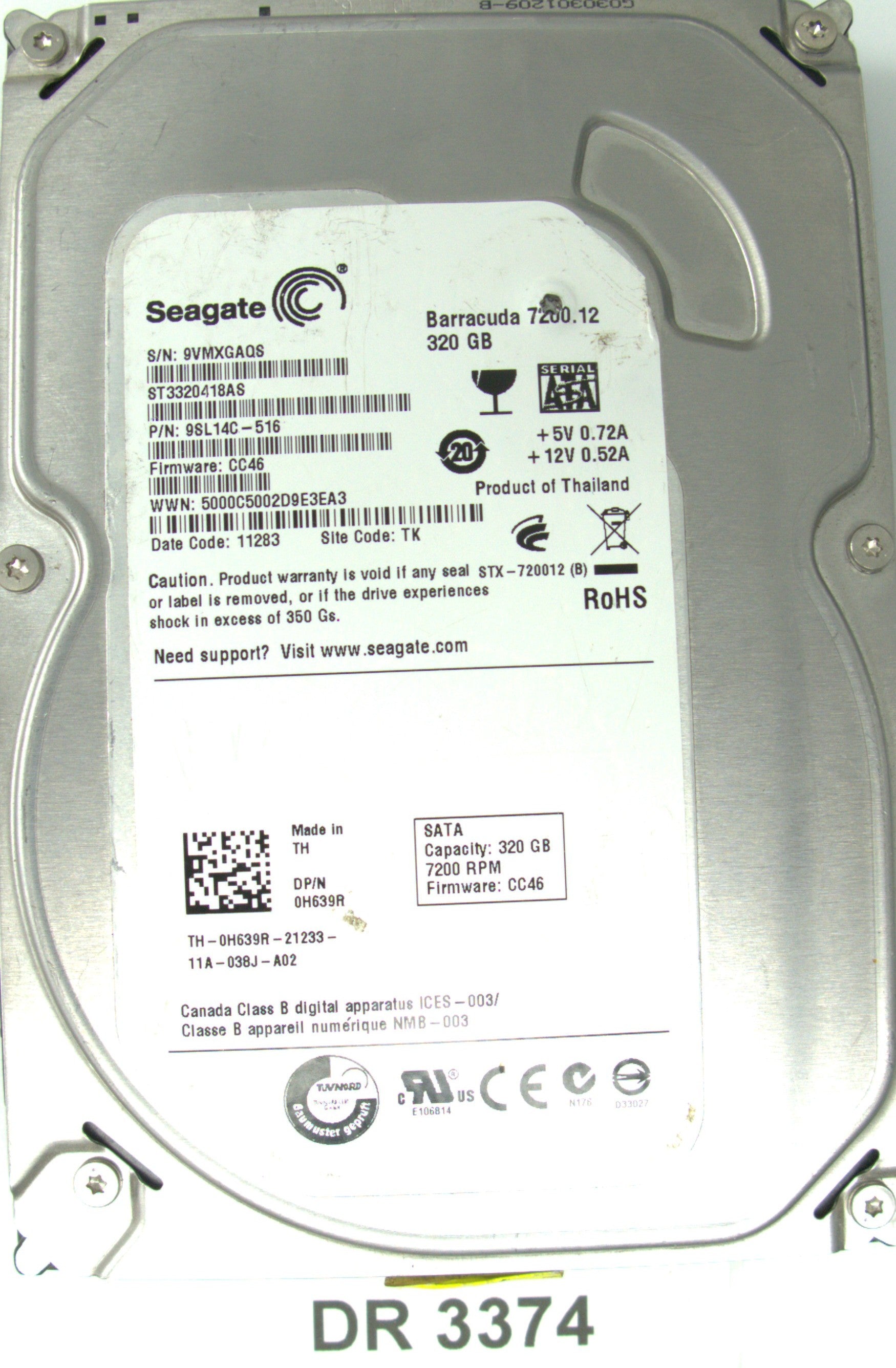 ST3320418AS, P/N: 9SL14C-516, FW: CC46, Serial: 9VMXGAQS, 320GB 3.5, PCB: 100535704 REV C