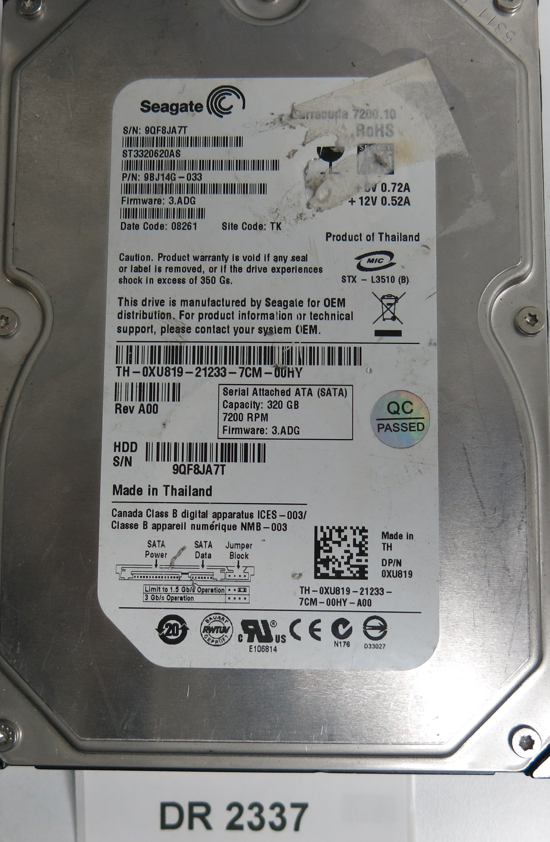 ST3320620AS, P/N: 9BJ14G-033, FW: 3.ADG, Serial: 9QF8JA7T, 320GB 3.5