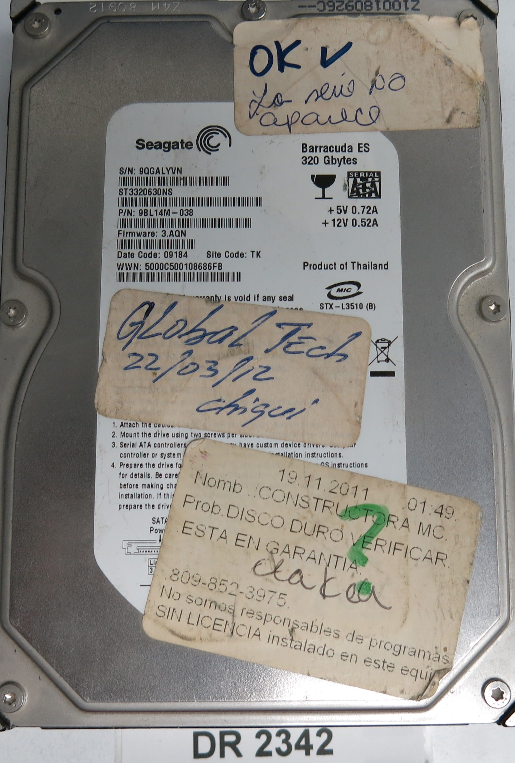 ST3320630NS, P/N: 9BL14M-038, FW: 3.AQN, Serial: 9QGALYVN, 320GB 3.5