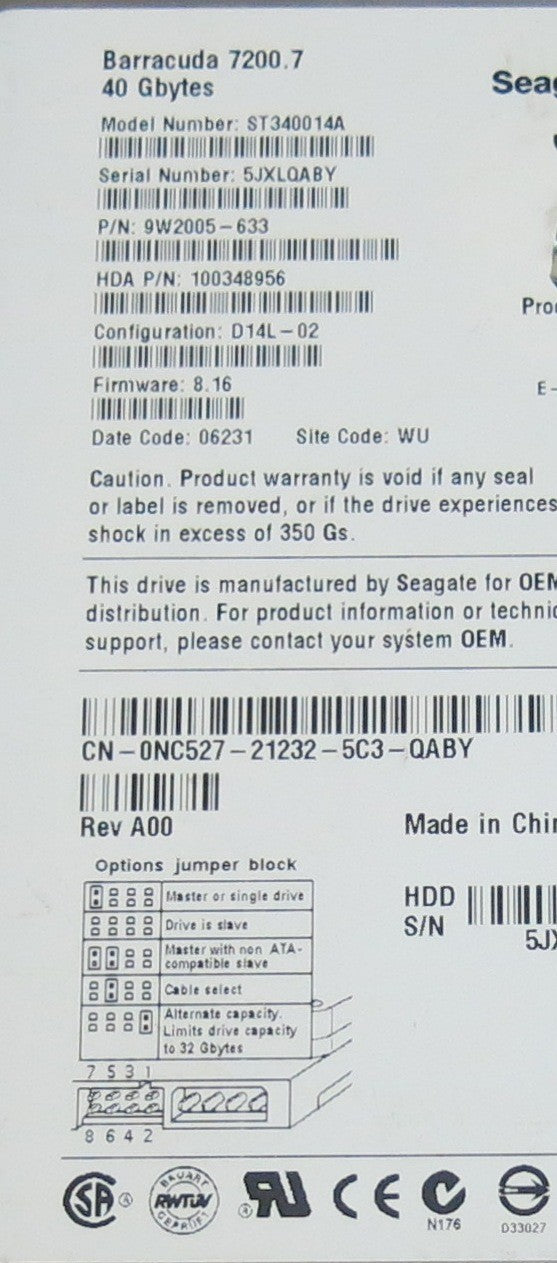 ST340014A PN 9W2005-633 FW 8.16 100291893 REV A PCB