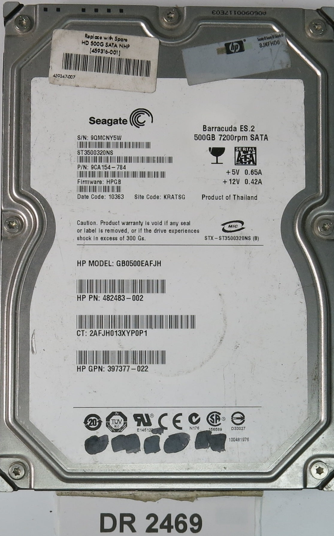 ST3500320NS, P/N: 9CA154-784, FW: HPGB, Serial: 9QMCNY5W, 500GB 3.5, PCB: 100473720 REV A