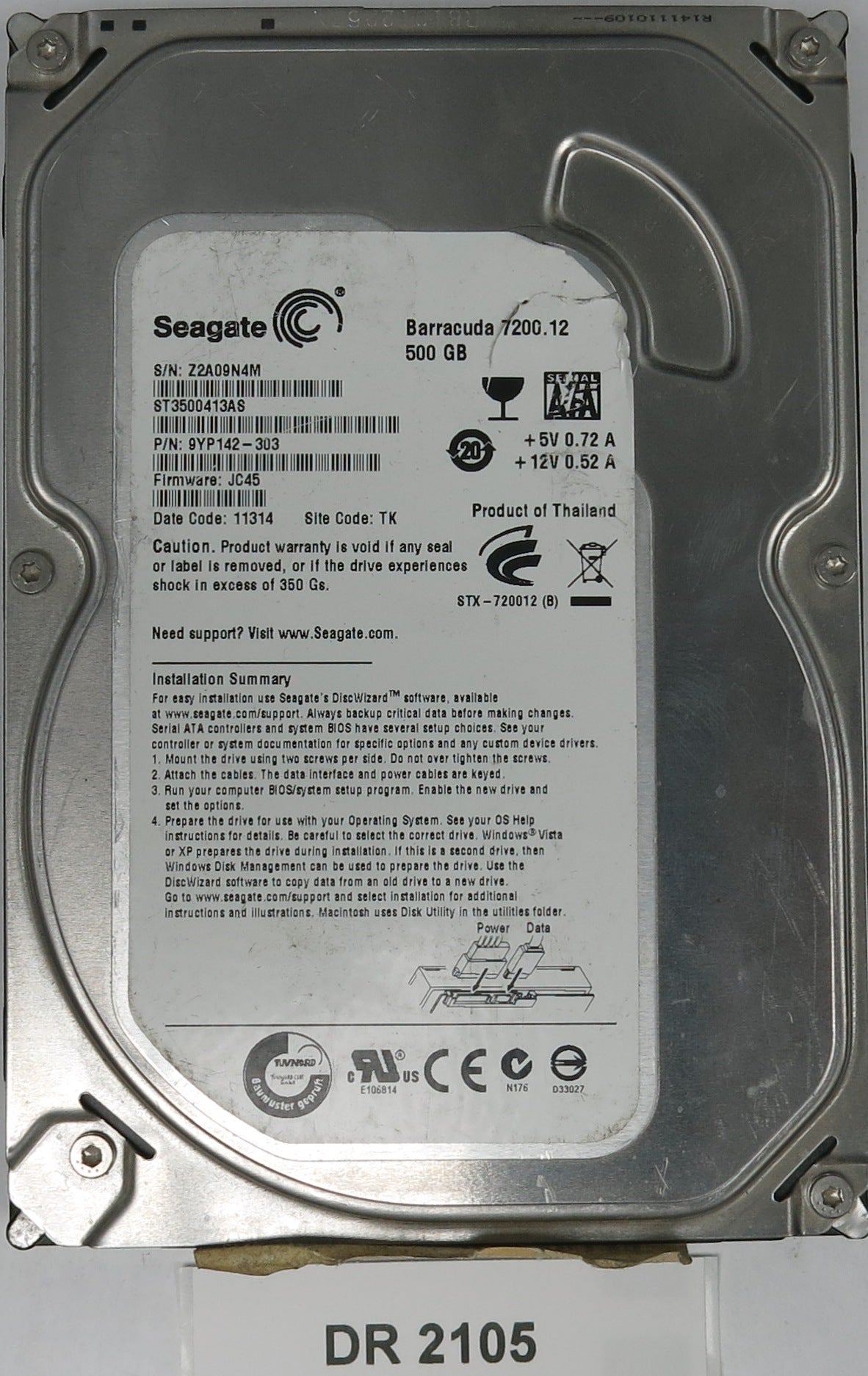 ST3500413AS, P/N: 9YP142-303, FW: JC45, Serial: Z2A09N4M, 500GB 3.5, PCB: 100535704 REV C