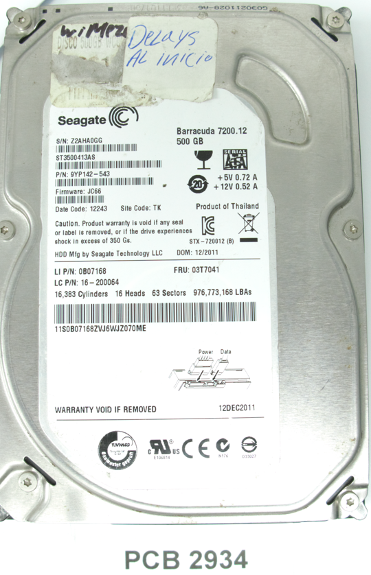ST3500413AS, P/N: 9YP142-543, FW: J C66, Serial: Z2AHA0GG, 500GB 3.5, PCB: 100535704 REV C