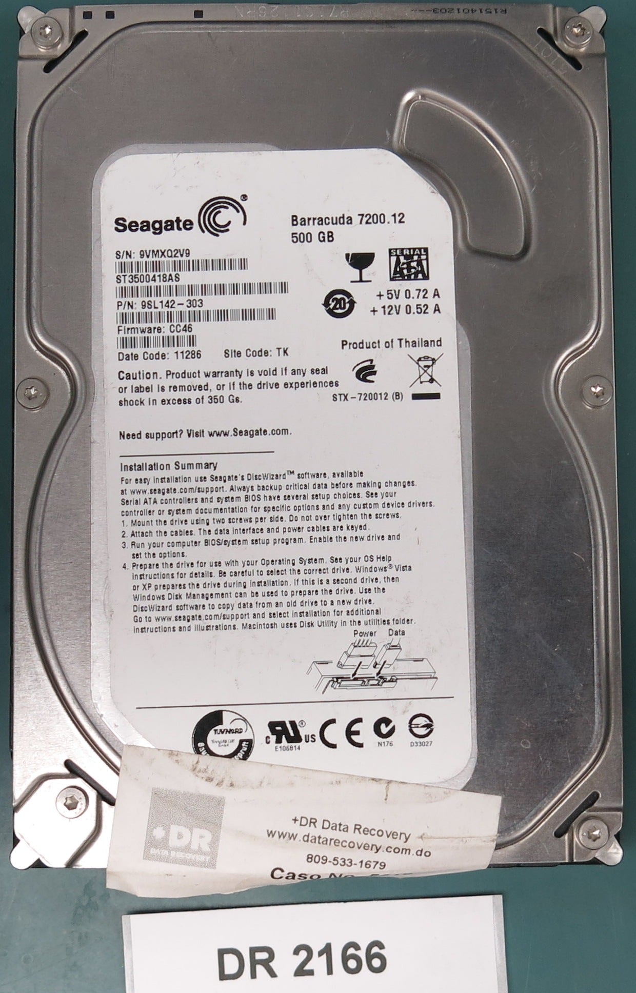 ST3500418AS, P/N: 9SL142-303, FW: CC46, Serial: 9VMXQ2V9, 500GB 3.5, PCB: 100532367 REV C