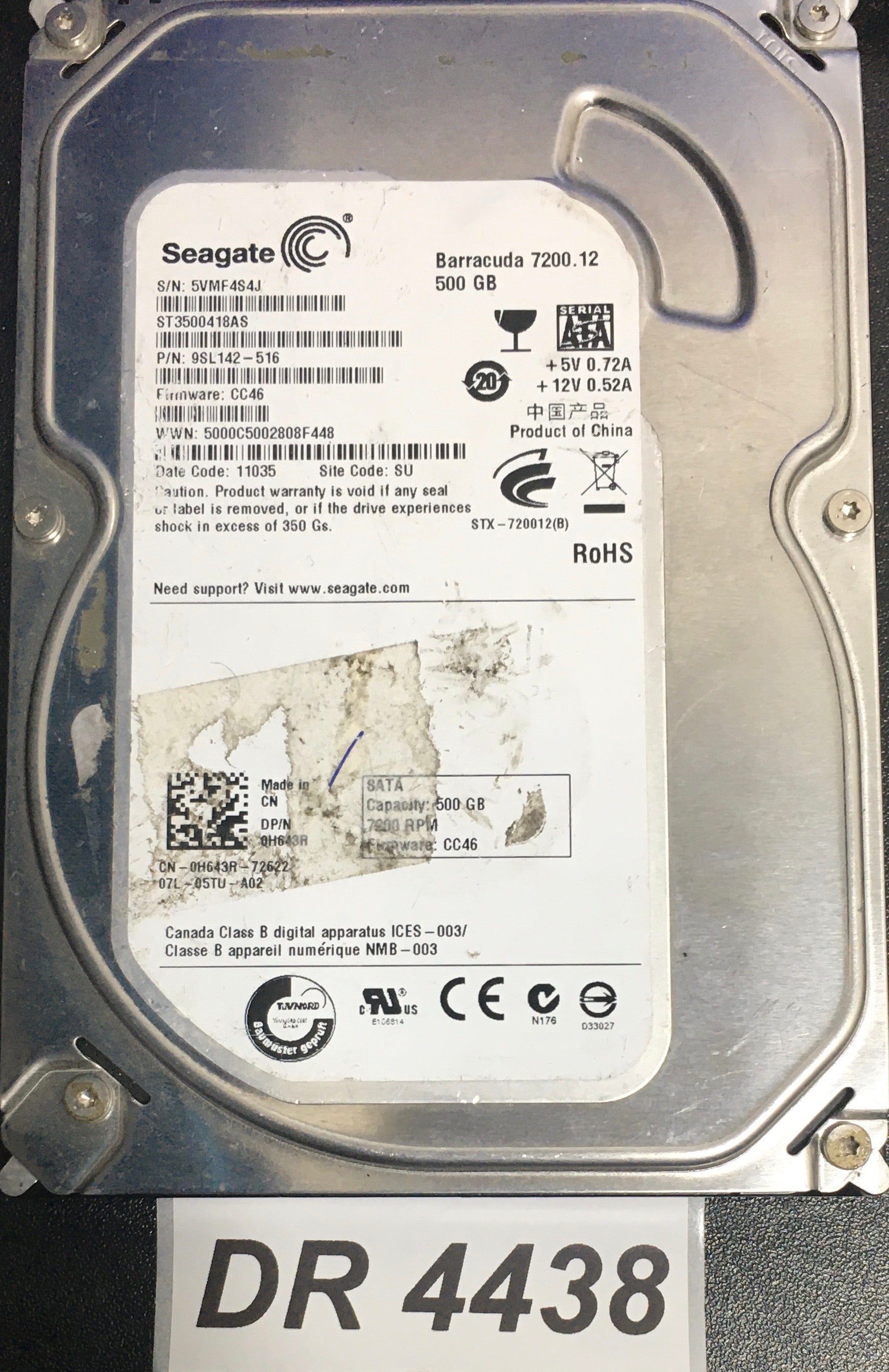 ST3500418AS P/N:  9SL142-516  FW:CC46 Serial: 5VMF4S4J  500GB 3.5  PCB: 100535704 REV B
