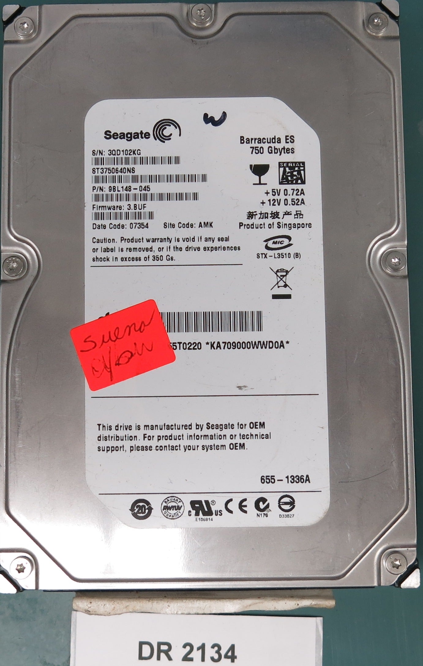 ST3750640NS, P/N: 9BL148-045, FW: 3BUF, Serial: 3QD102HG, 750GB 3.5, PCB: 100406533 REV A