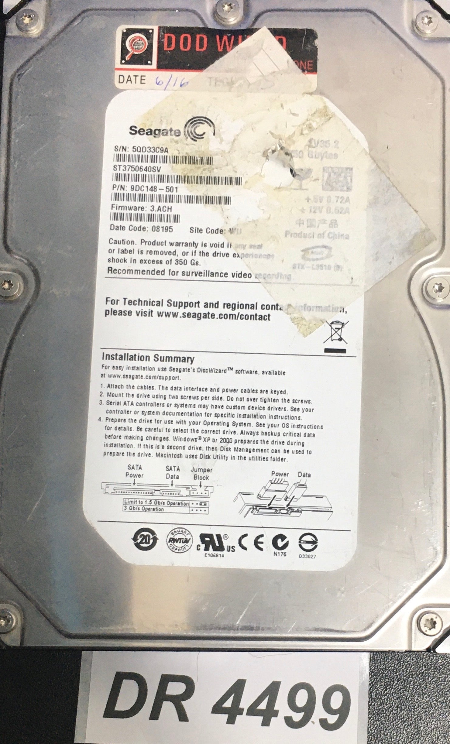 ST3750640SV P/N:  9DC148-501  FW:3.ACH Serial: 5QD33C9A  750GB 3.5  PCB: 100406533 REV A