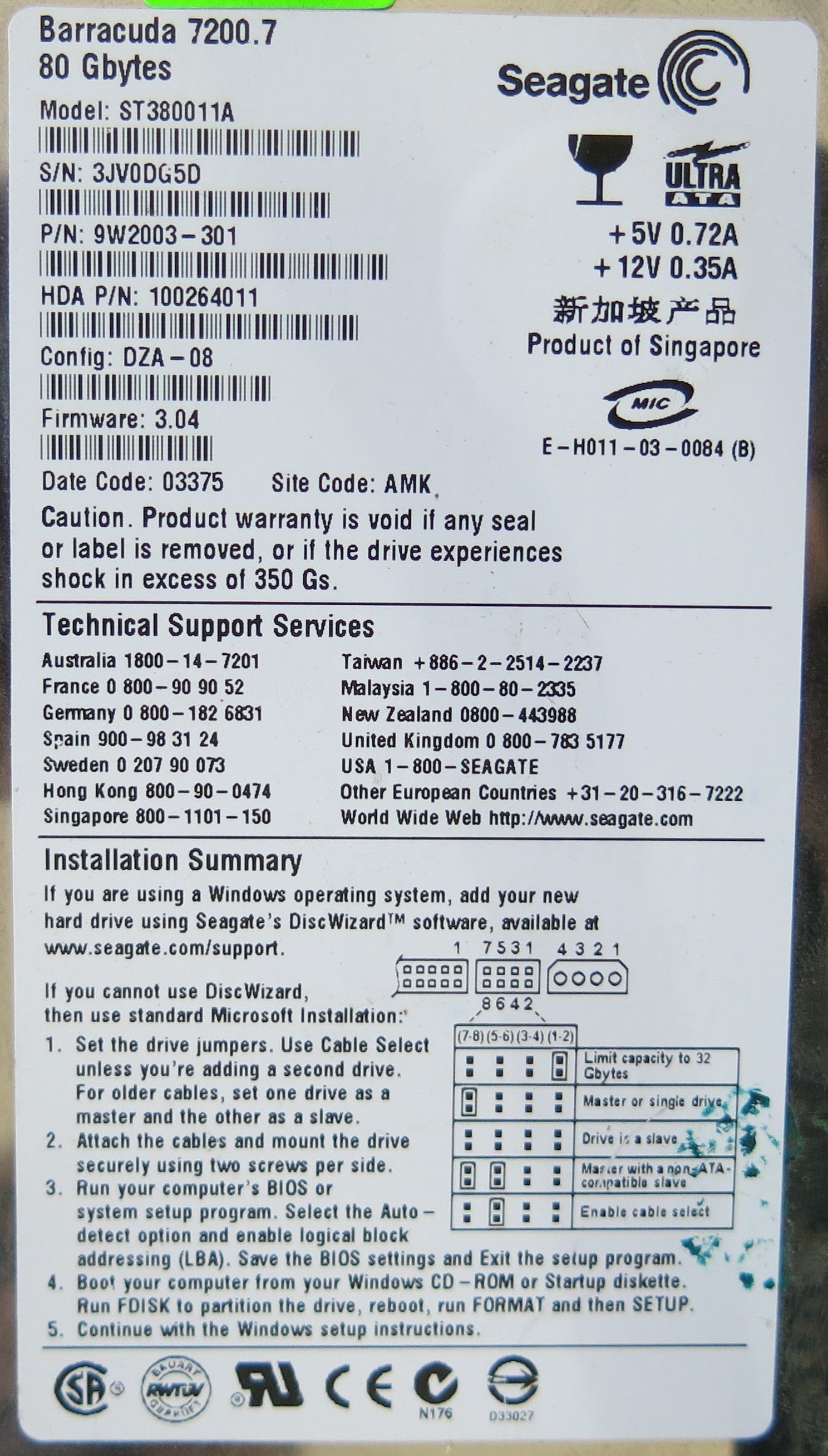 ST380011A P/N 9W2003-301 100255570 REV A PCB