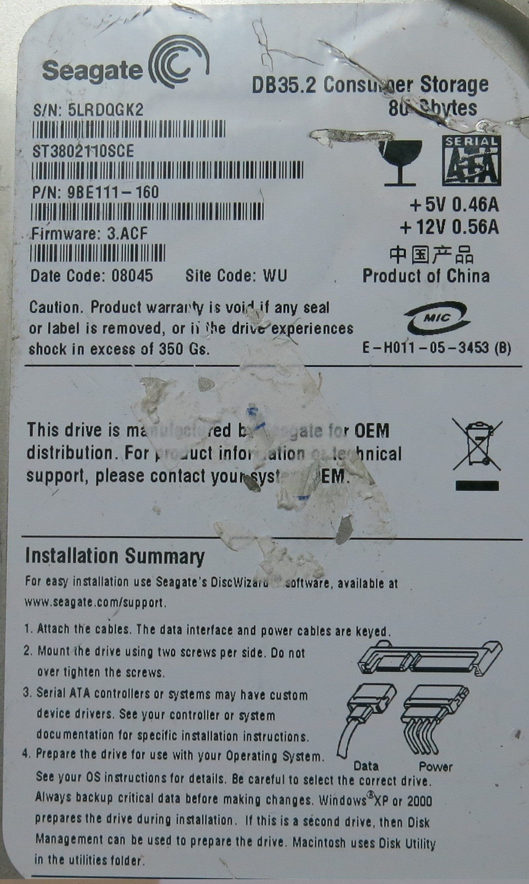 ST3802110SCE PN 9BE111-160 PCB