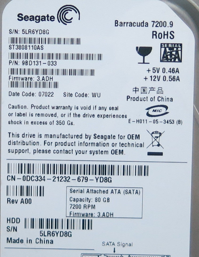 ST3808110AS, PN 9BD131-033,100387575 REV D  PCB
