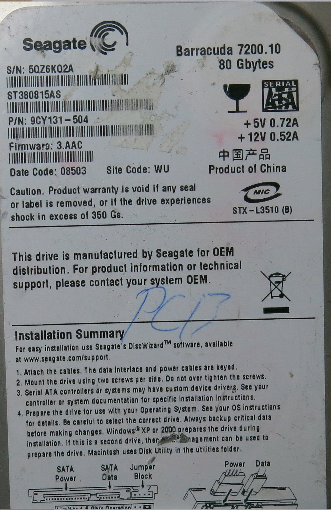 ST380815AS 100428473 REV C PCB