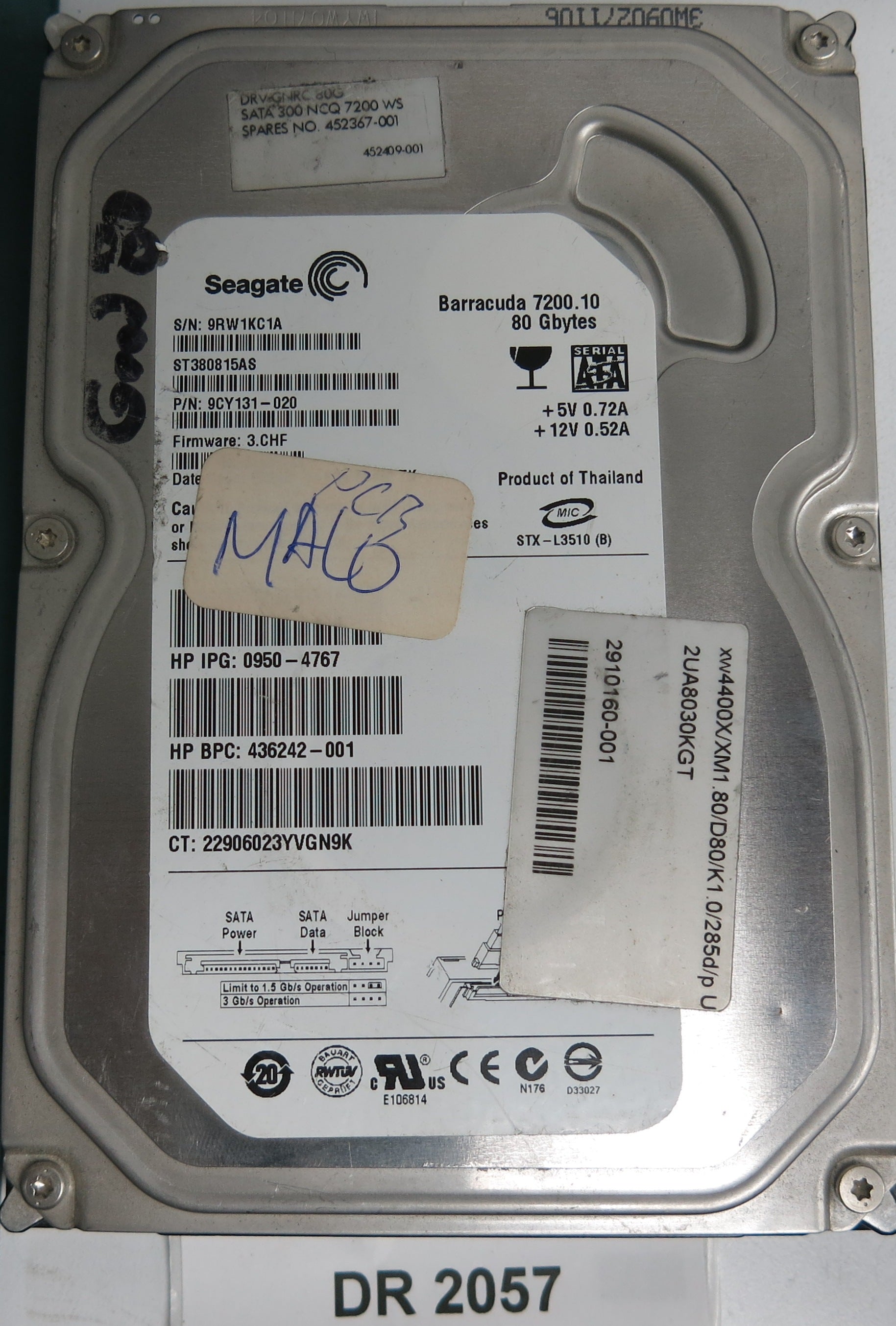 ST380815AS P/N: 9CY131-020 FW: 3.CHF Serial: 9RW1KC1A 80GB 3.5 PCB: 100428473 REV C