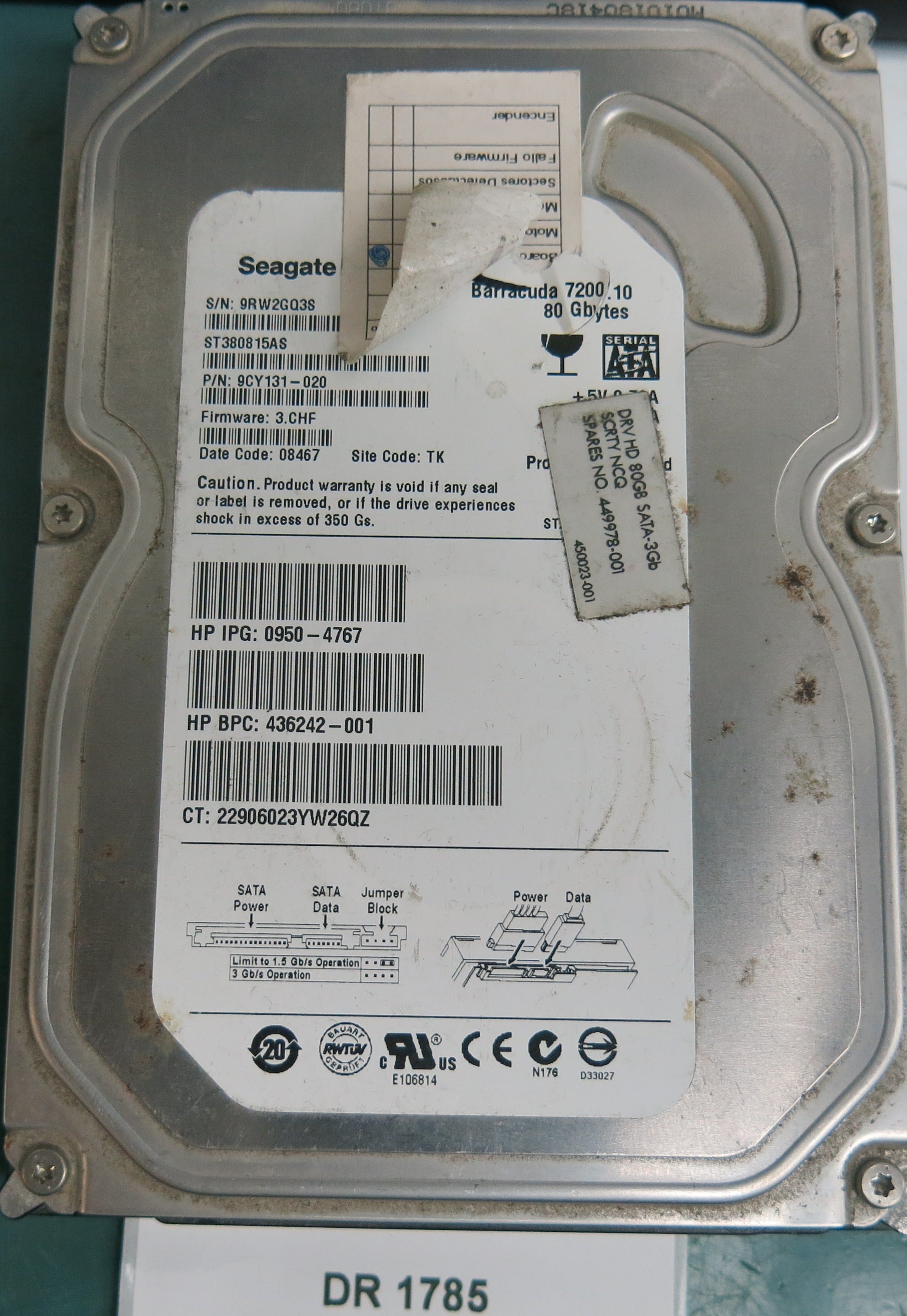 ST380815AS, P/N: 9CY131-020, FW: 3.CHF, Serial: 9RW2GQ3S, 80GB 3.5
