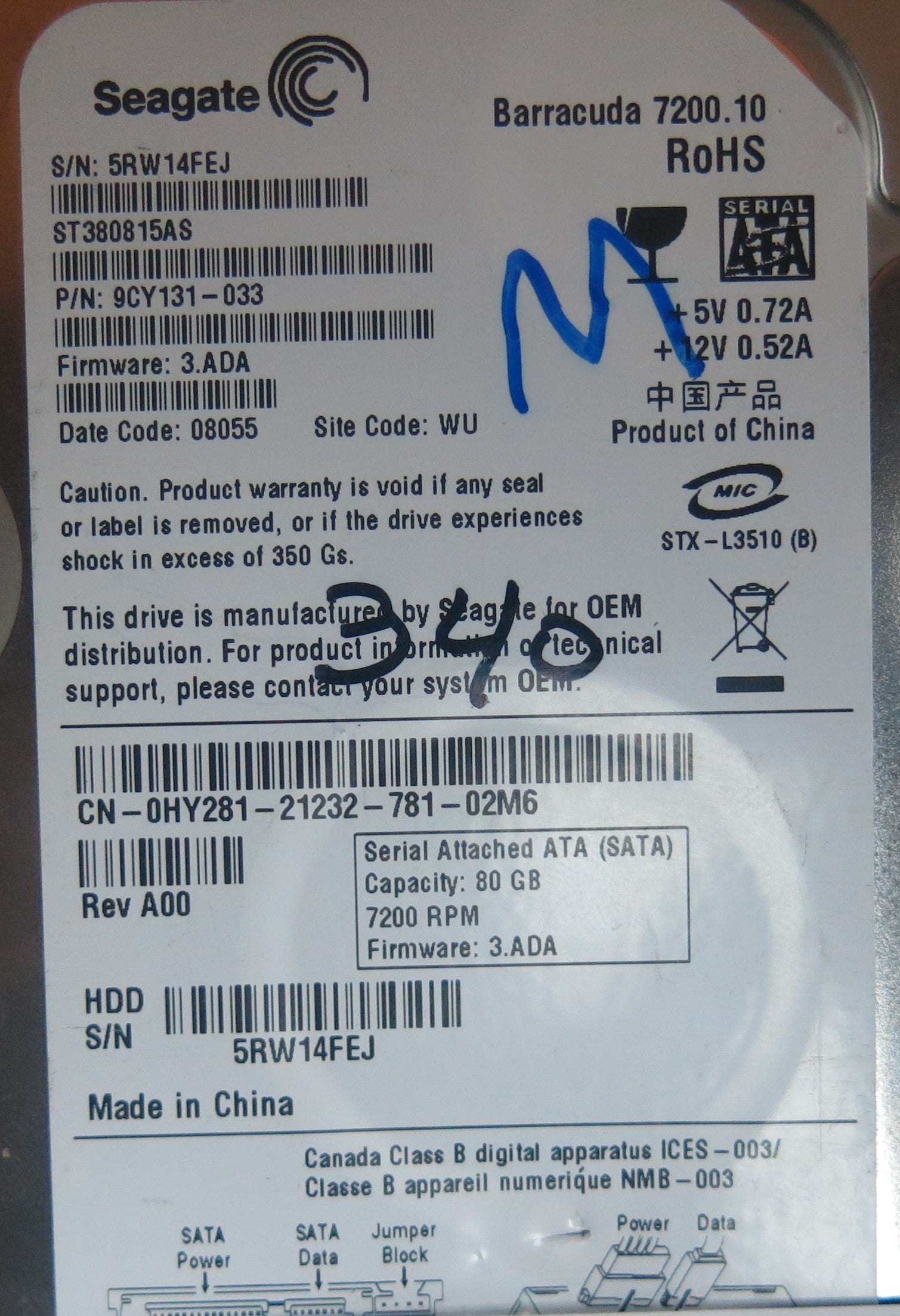 ST380815AS, PN 9CY131-033, 100470387 REV B PCB
