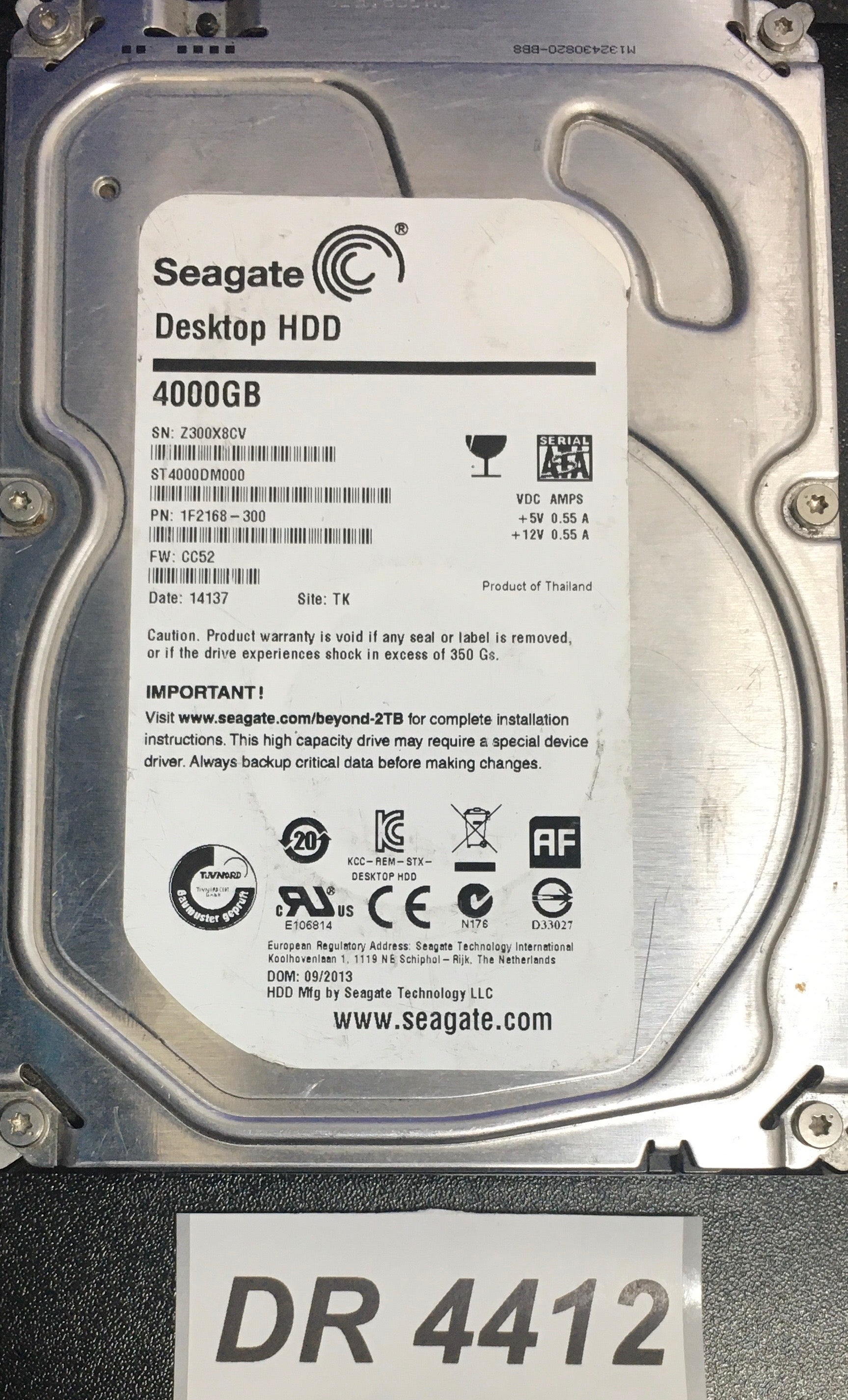 ST4000DM000 P/N:  1F2168-300  FW:CC52 Serial Number:Z300X8CV   4000GB 3.5  PCB: 100710248 REV B