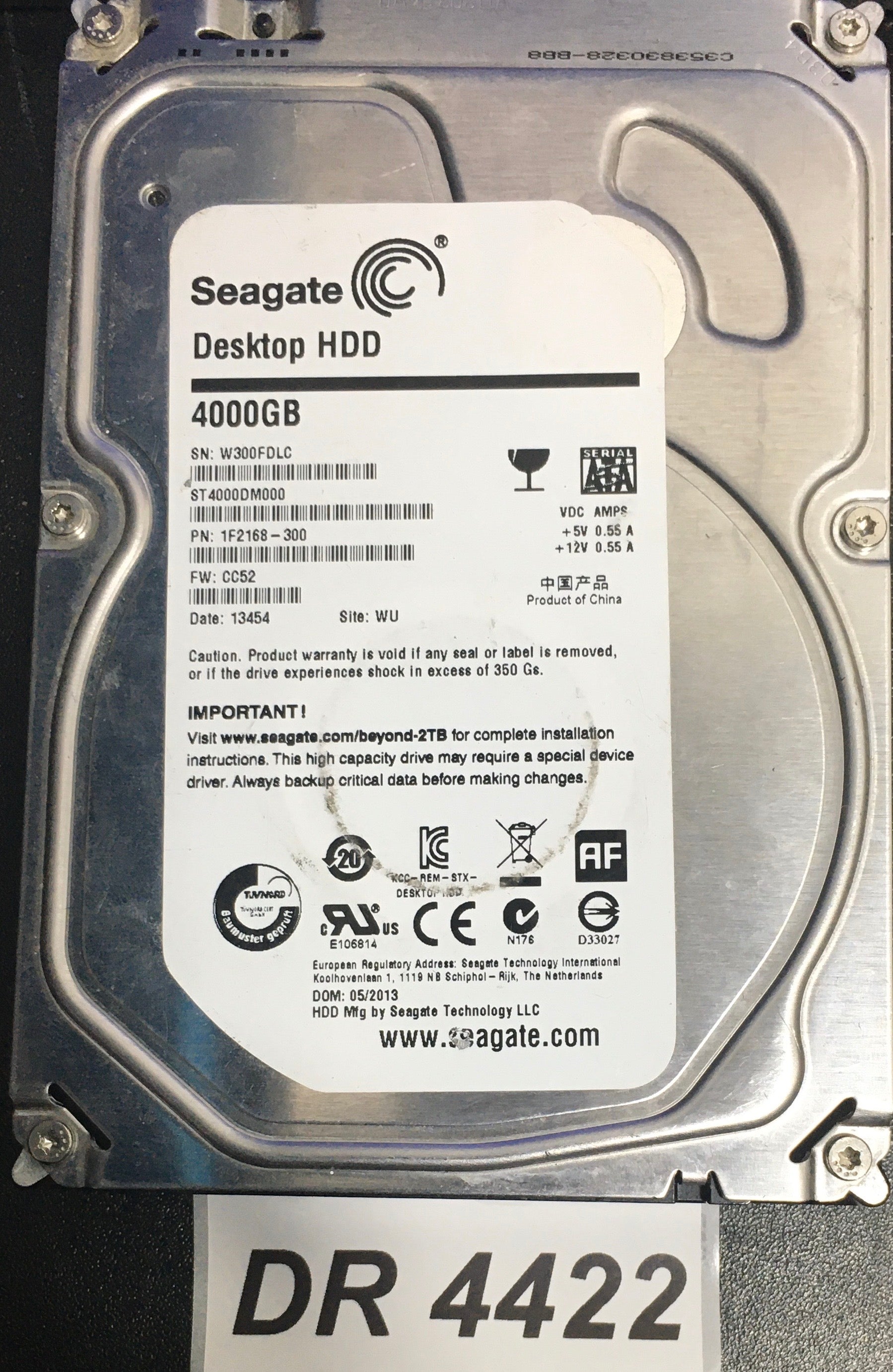 ST4000DM000 P/N:  1F2168-300  FW:CC52 Serial:W300FDLC   4000GB 3.5  PCB: 100710248 REV B