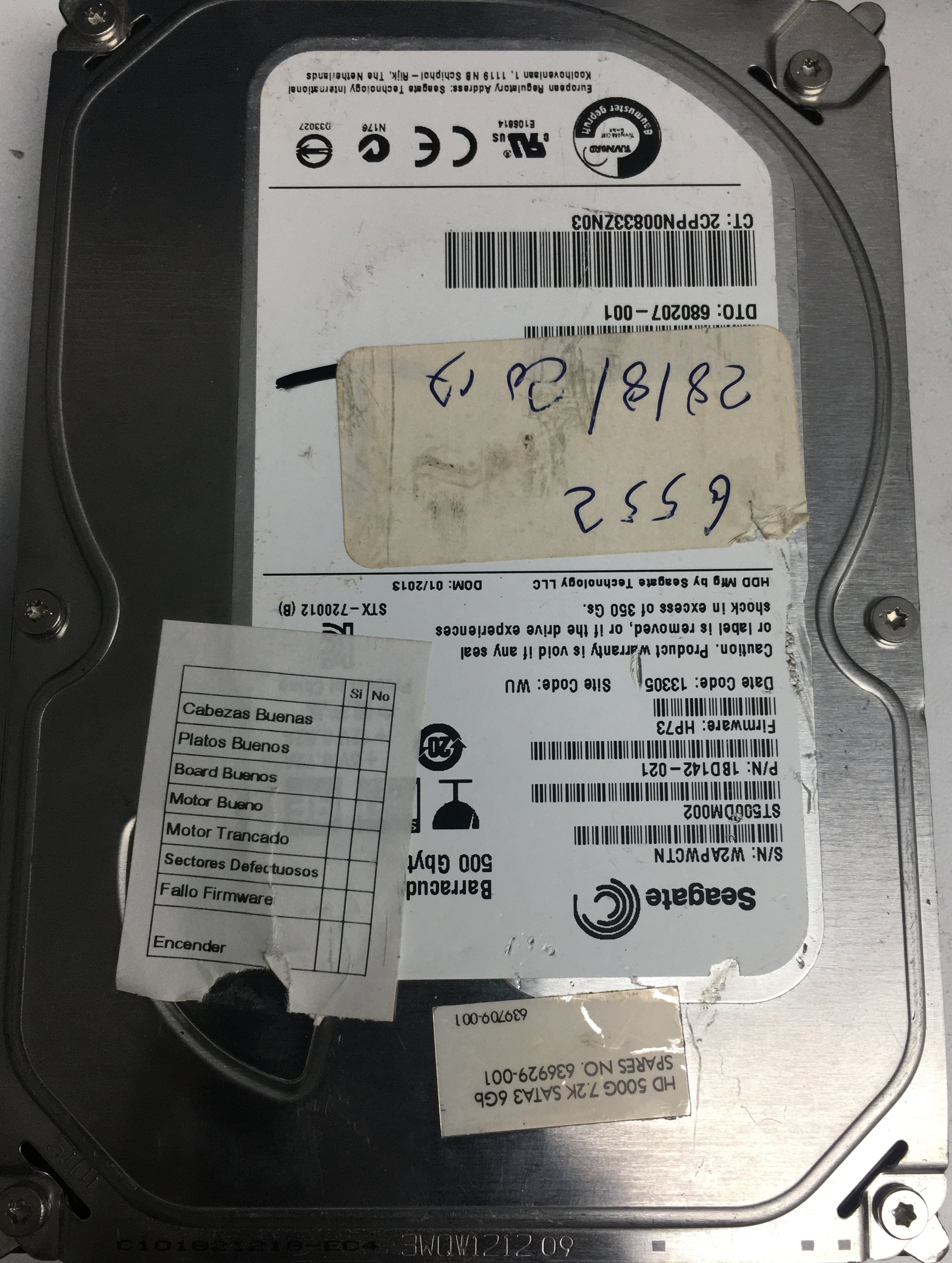 ST500DM002, P/N: 1BD142-021, FW: HP73, Serial: W2APWCTN, 500GB 3.5