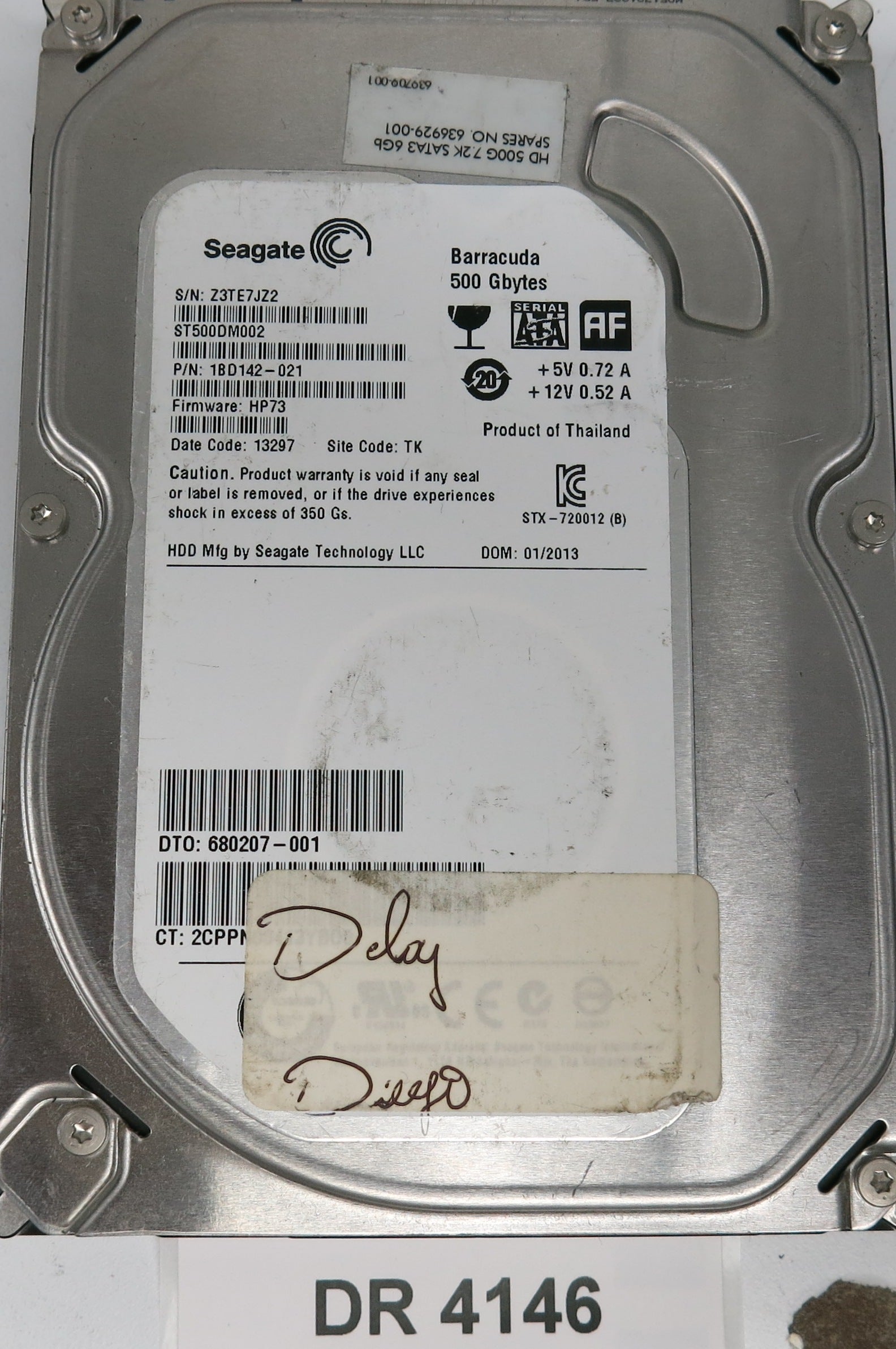 ST500DM002, P/N: 1BD142-021, FW: HP73, Serial: Z3TE7JZ2, 500GB 3.5, PCB: 100535704 REV C