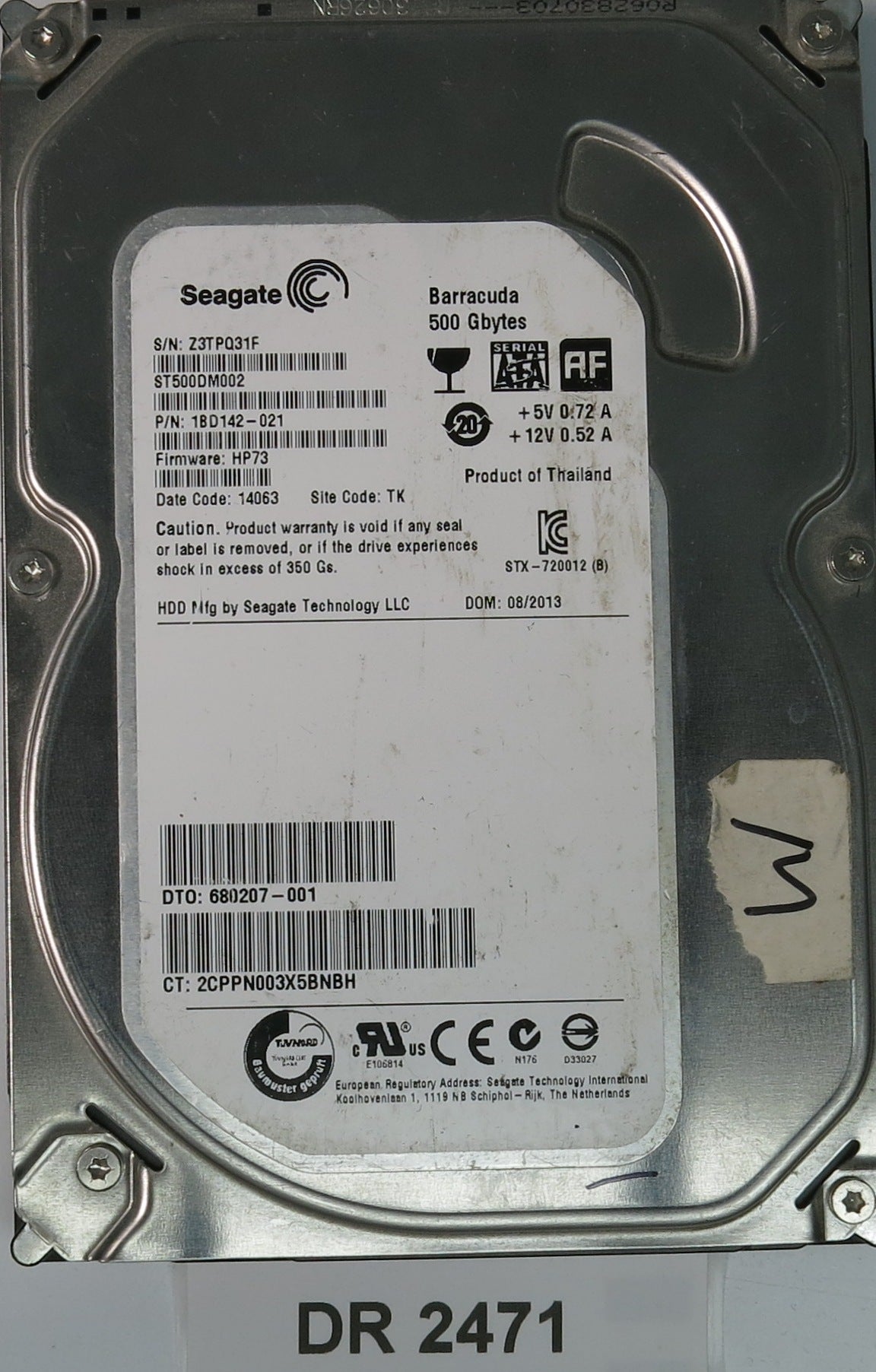 ST500DM002, P/N: 1BD142-021, FW: HP73, Serial: Z3TPQ31F, 500GB 3.5, PCB: 100535704 REV C