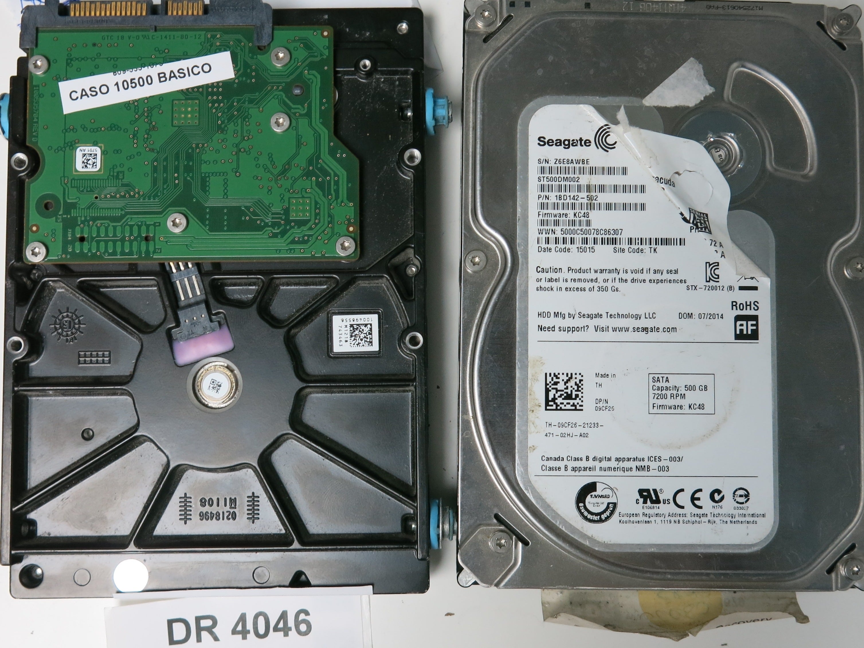 ST500DM002, P/N: 1BD142-023, FW: HP74, Serial: Z6E5R6SZ, 500GB 3.5, PCB: 100535704 REV 0