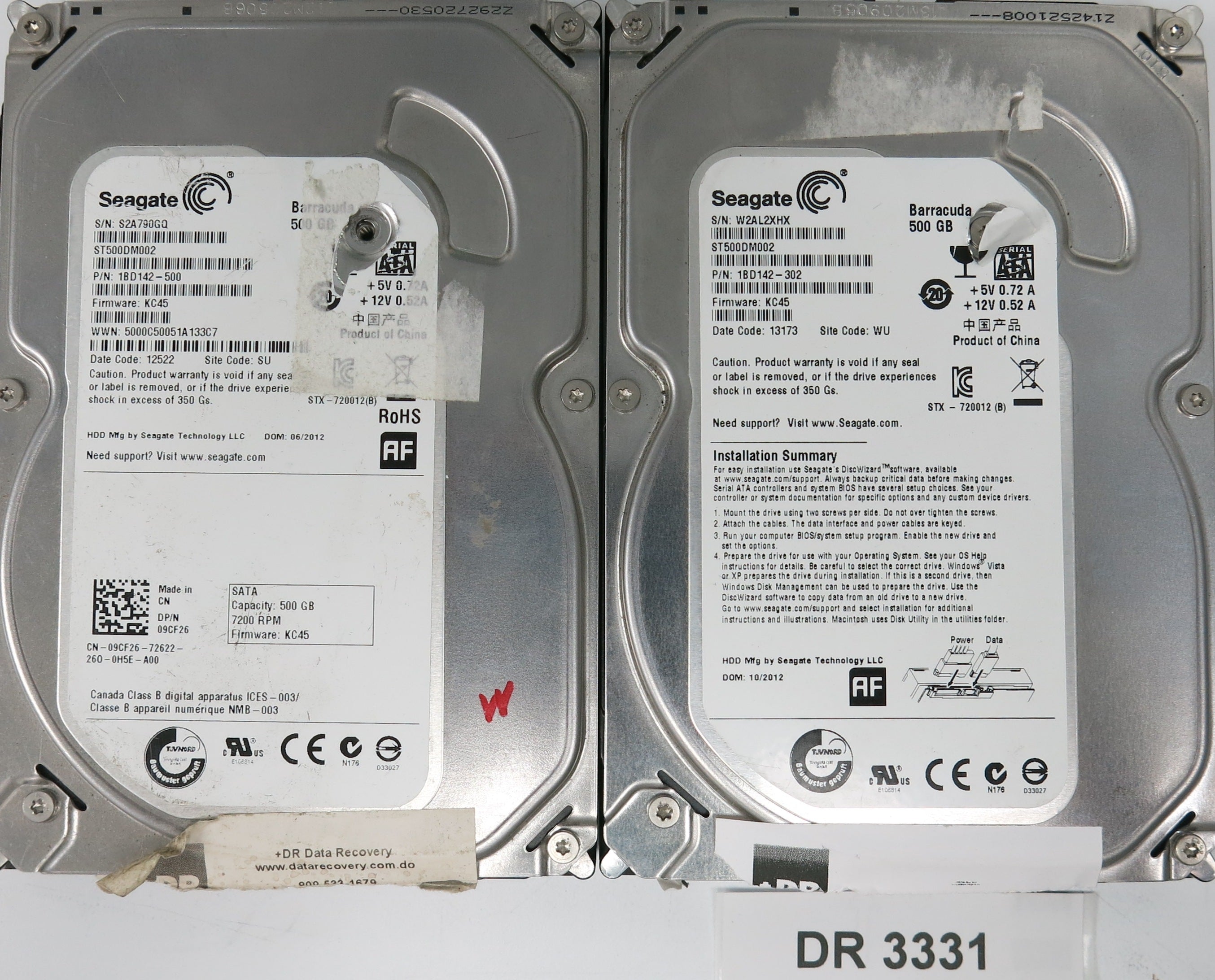 ST500DM002, P/N: 1BD142-302, FW: KC45, Serial: W2AL2XHX, 500GB 3.5