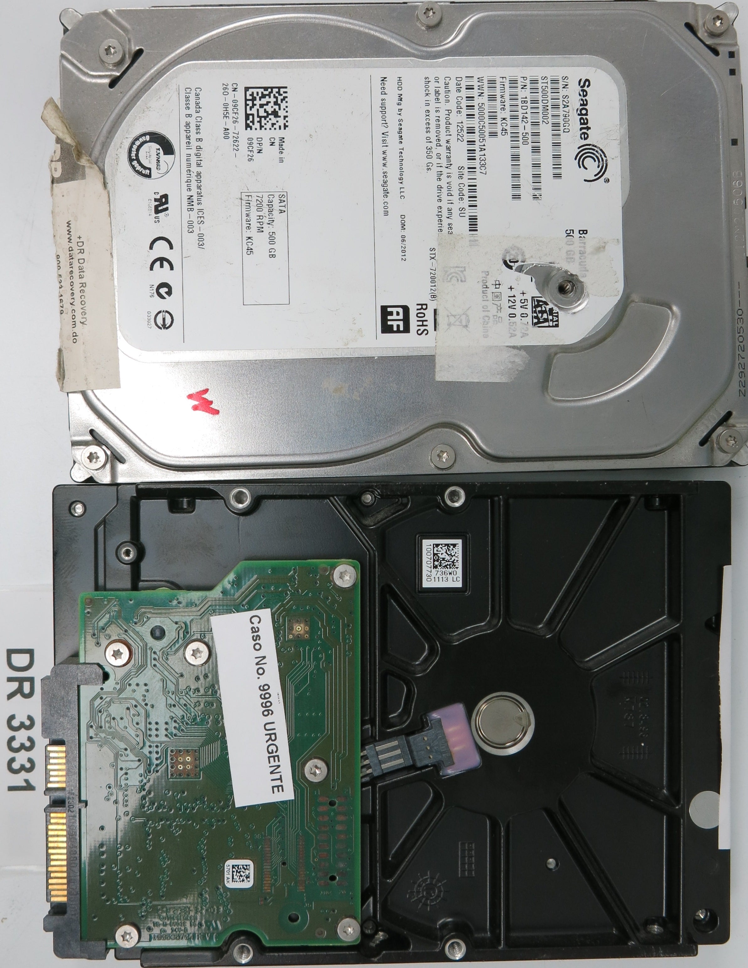 ST500DM002, P/N: 1BD142-302, FW: KC45, Serial: W2AL2XHX, 500GB 3.5