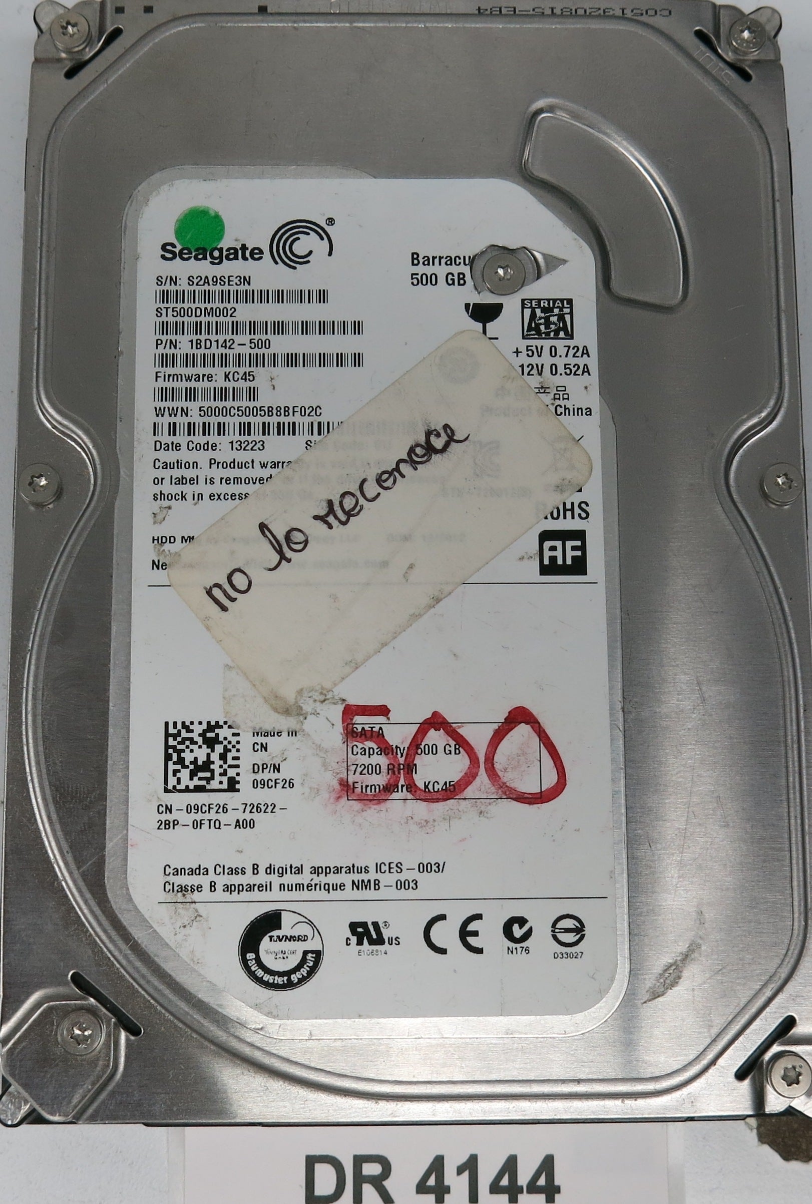 ST500DM002, P/N: 1BD142-500, FW: KC45, Serial: S2A9SE3N, 500GB 3.5, PCB: 100535704 REV