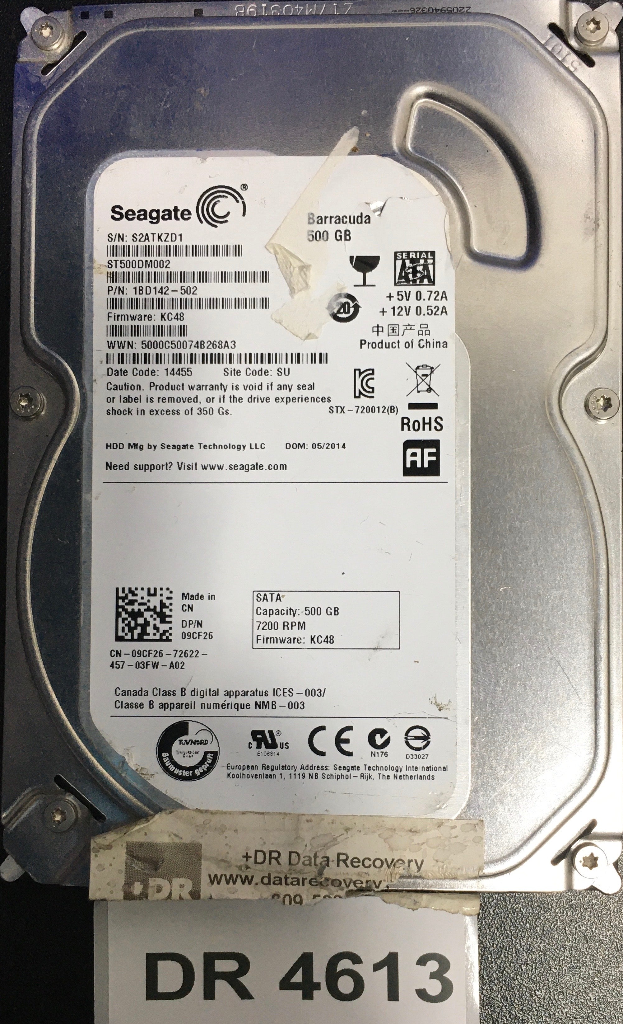 ST500DM002,  P/N: 1BD142-502,  FW: KC48,  Serial: S2ATKZ1,  500GB 3.5  PCB:100535704- REV D
