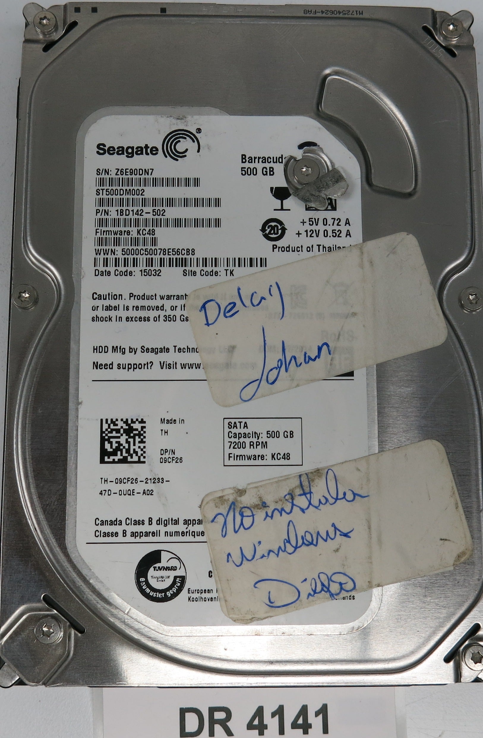 ST500DM002, P/N: 1BD142-502, FW: KC48, Serial: Z6E90DN7, 500GB 3.5, PCB: 100535704 REV B
