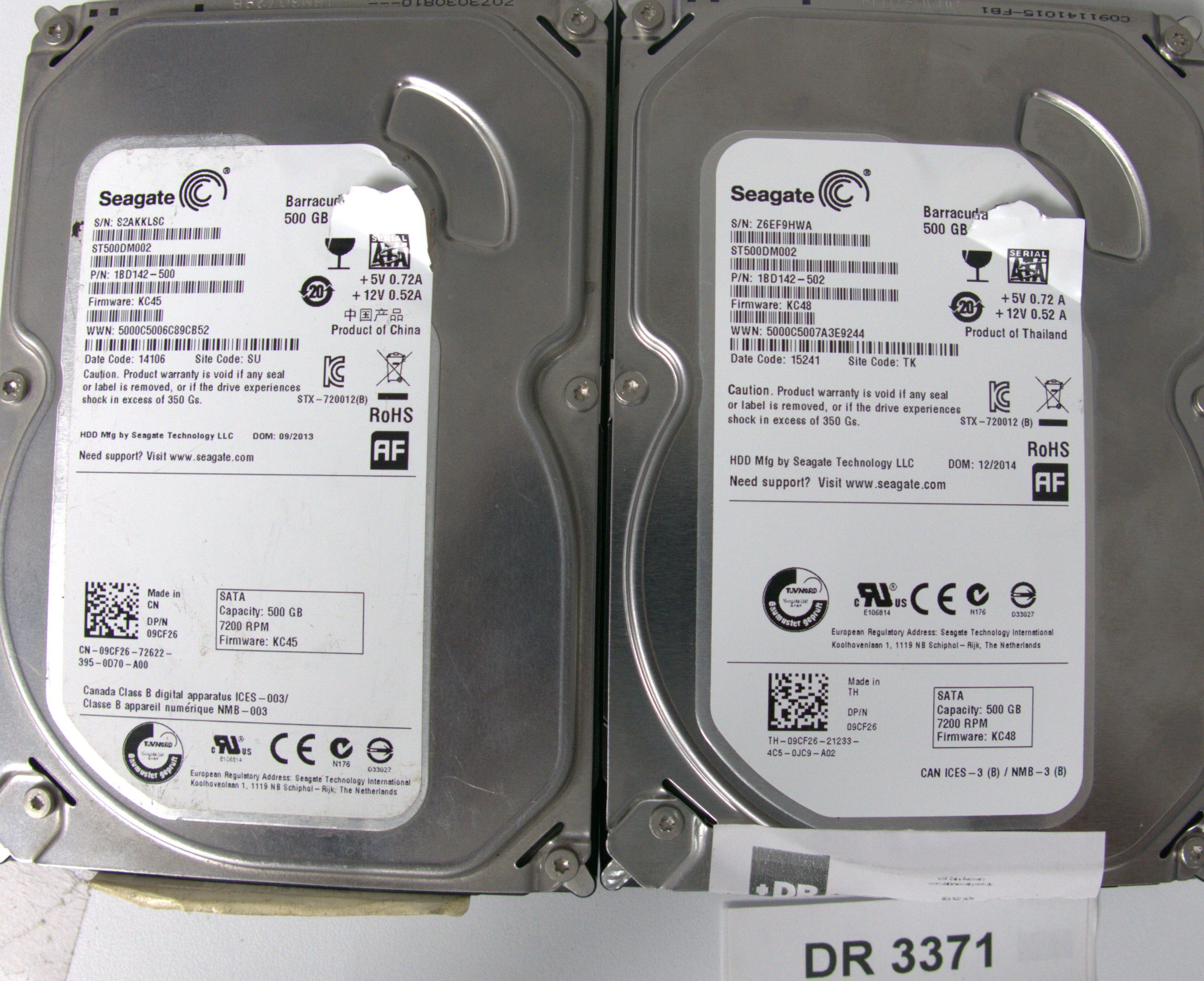 ST500DM002, P/N: 1BD142-500, FW: KC45, Serial: S2AKKLSC, 500GB 3.5, PCB: 100535704 REV C