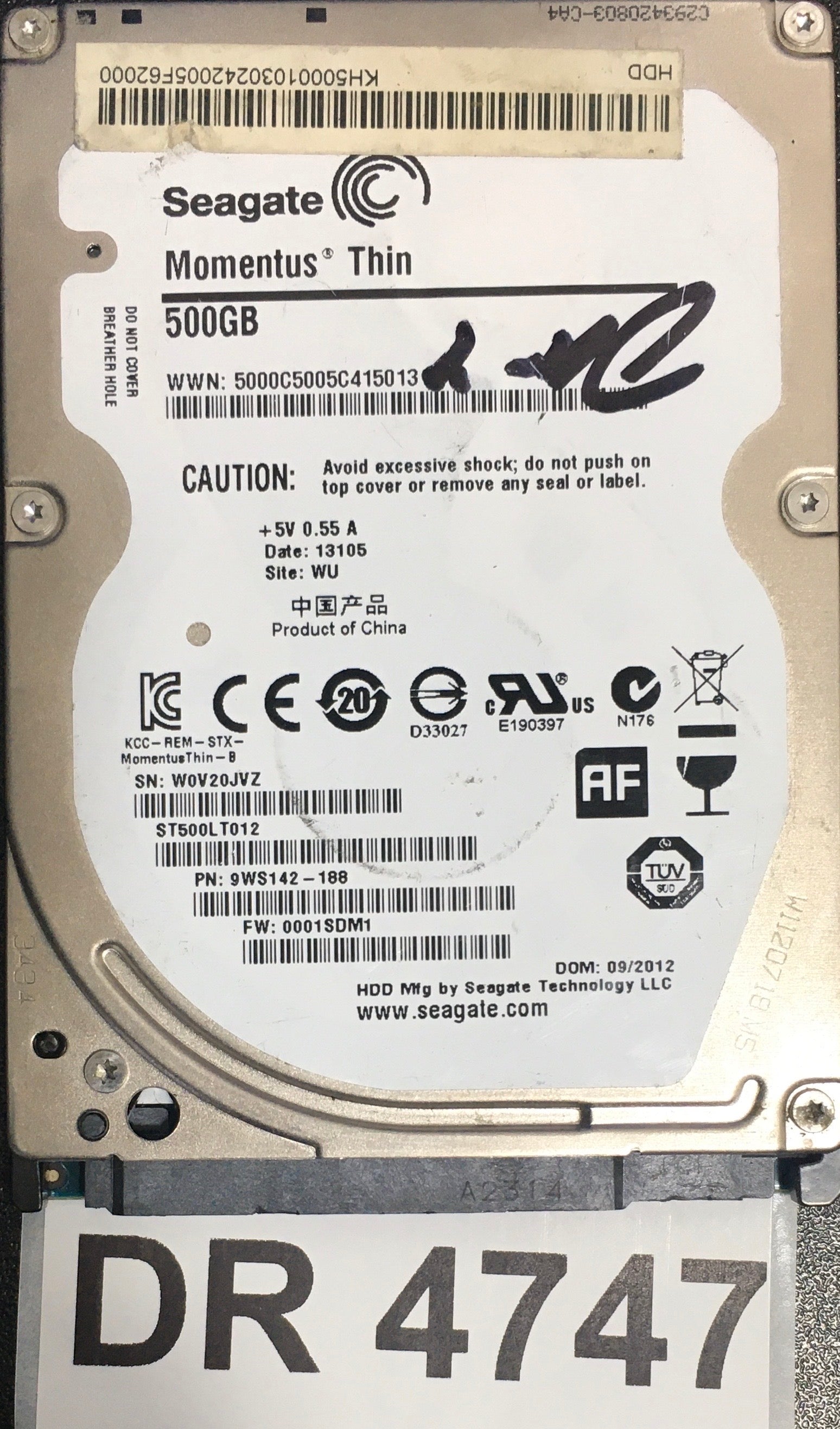 ST500LT012,  P/N: 9WS142-188,  FW: 0001SDM1,  Serial: W0V20JVZ,  500GB 3.5,  PCB: 100696152- REV A,