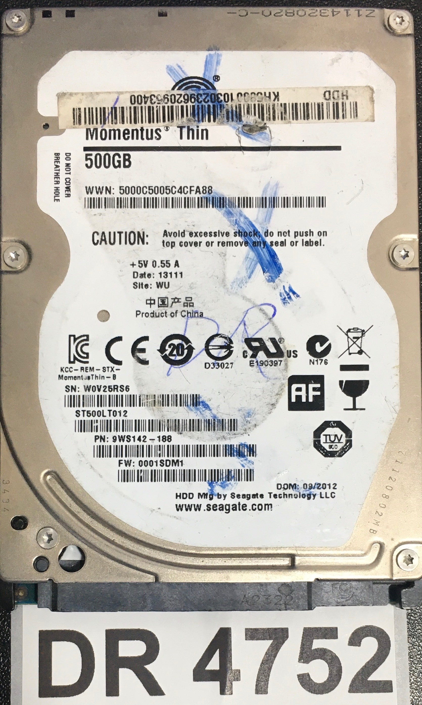 ST500LT012,  P/N: 9WS142-188,  FW: 0001SDM1,  Serial: W0V25RS6,  500GB 2.5,  PCB: 100696152- REV A,