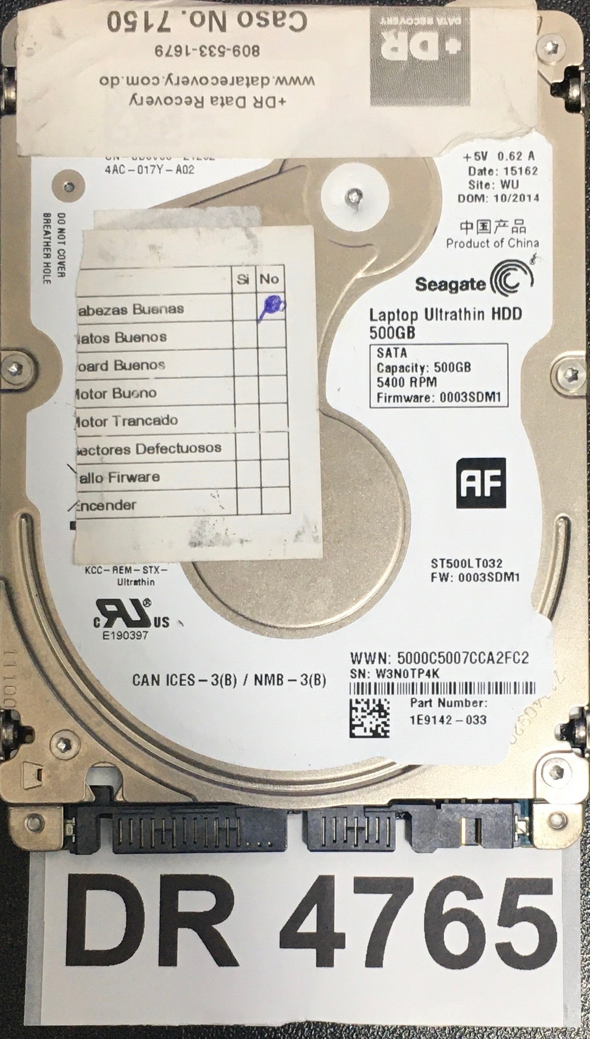ST500LT032,  FW: 0003SDM1,  Serial: W3N0TP4K,  500GB 2.5,  PCB: 100732745- REV A,