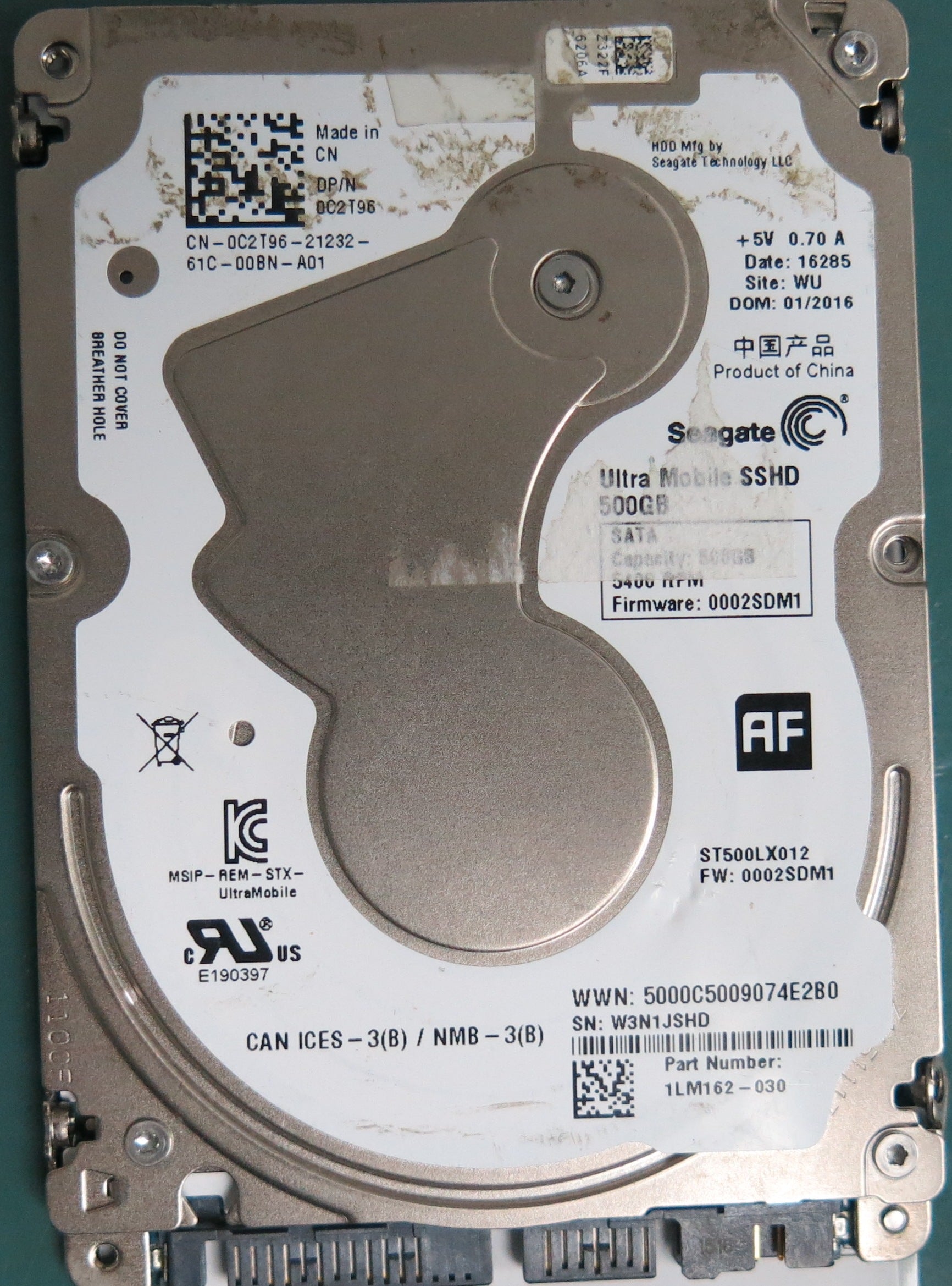 ST500LX012, P/N: 1LM162-030, FW: 0002SDM1, Serial: W3N1JSHD, 500GB 2.5