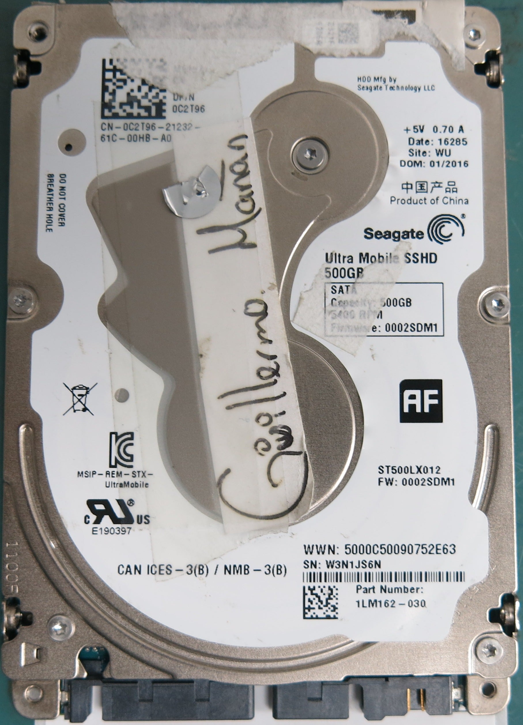 ST500LX012, P/N: 1LM162-030, FW: 002SDM1,  W3N1JS6N, 500GB 2.5
