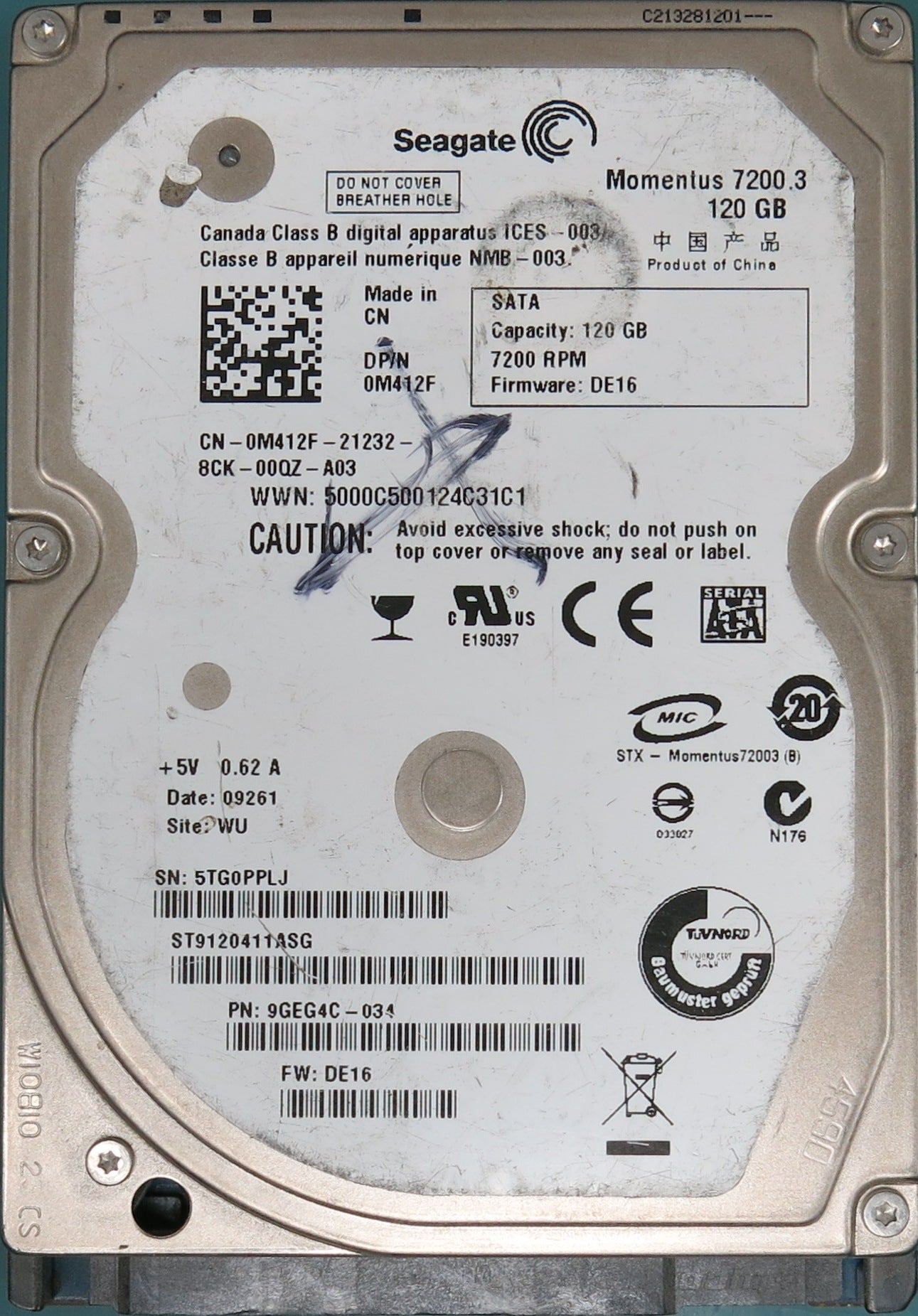 ST9120411ASG, Part Number:  9GEG4C-034, 120GB 2.5