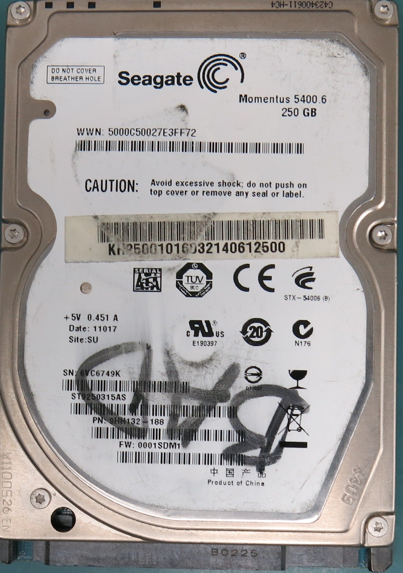 ST9250315AS, Part Number:  9HH132-188, FW: 0001SDM1, 250GB 2.5
