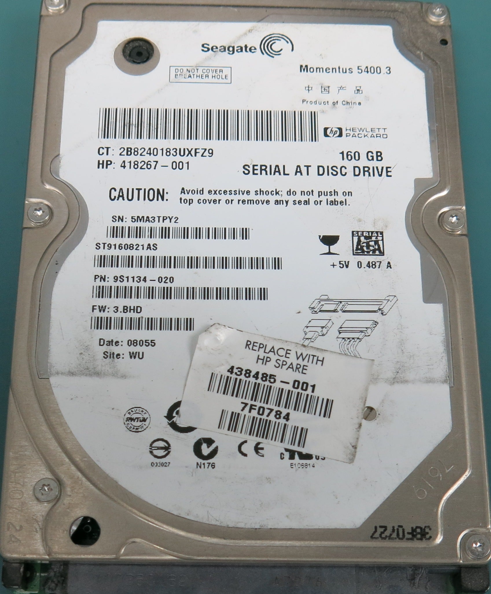 ST9160821AS, P/N:  9S1134-020, FW: 3.BHD, 160GB 2.5