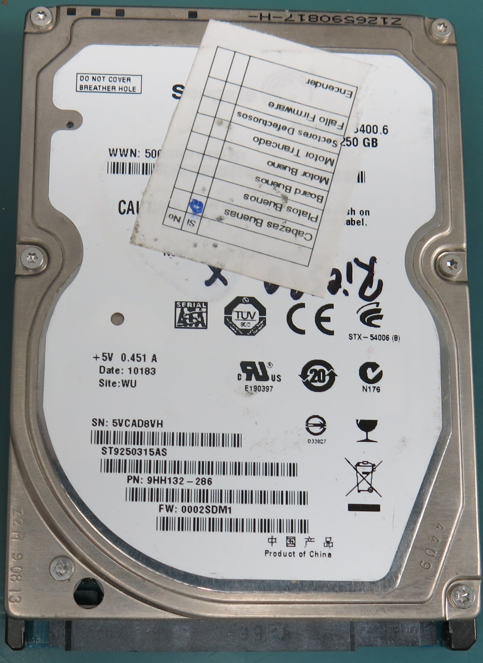ST9250315AS, P/N:  9HH132-286, FW: 0002SDM1, 250GB 2.5