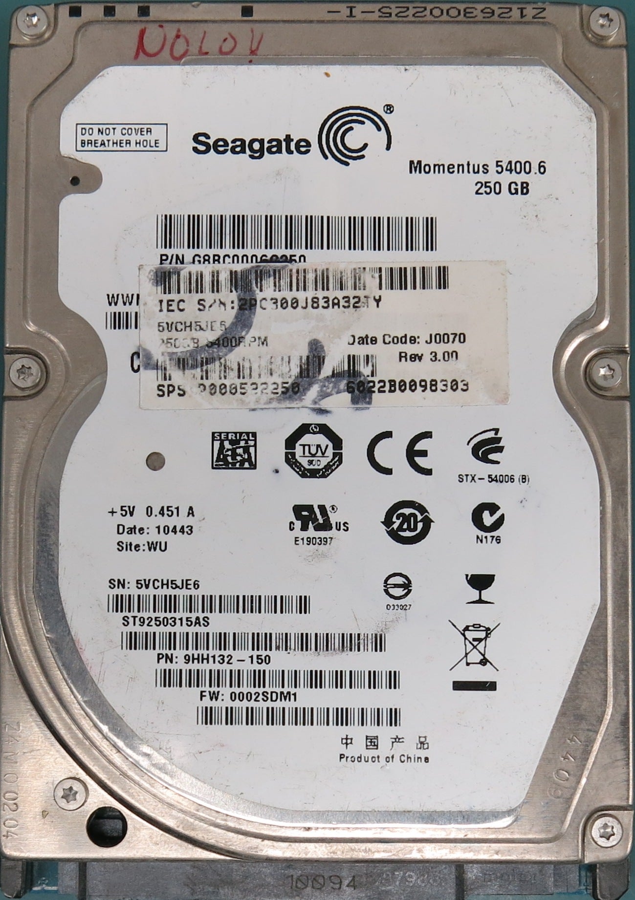 ST9250315AS, Part Number:  9HH132-150, FW: 0002SDM1 250GB 2.5