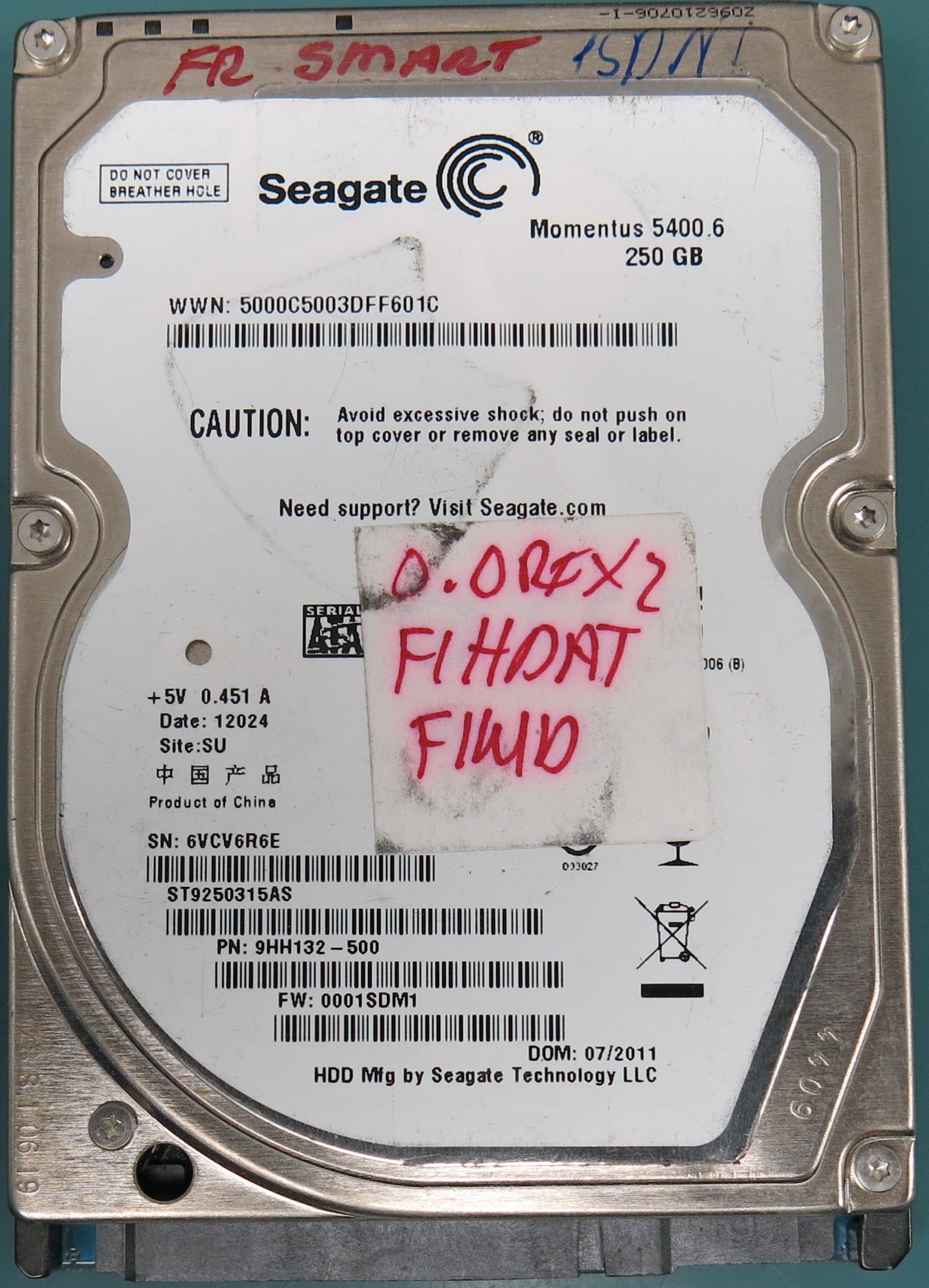 ST9250315AS, Part Number:  9HH132-500, FW: 0001SDM1, 250GB 2.5