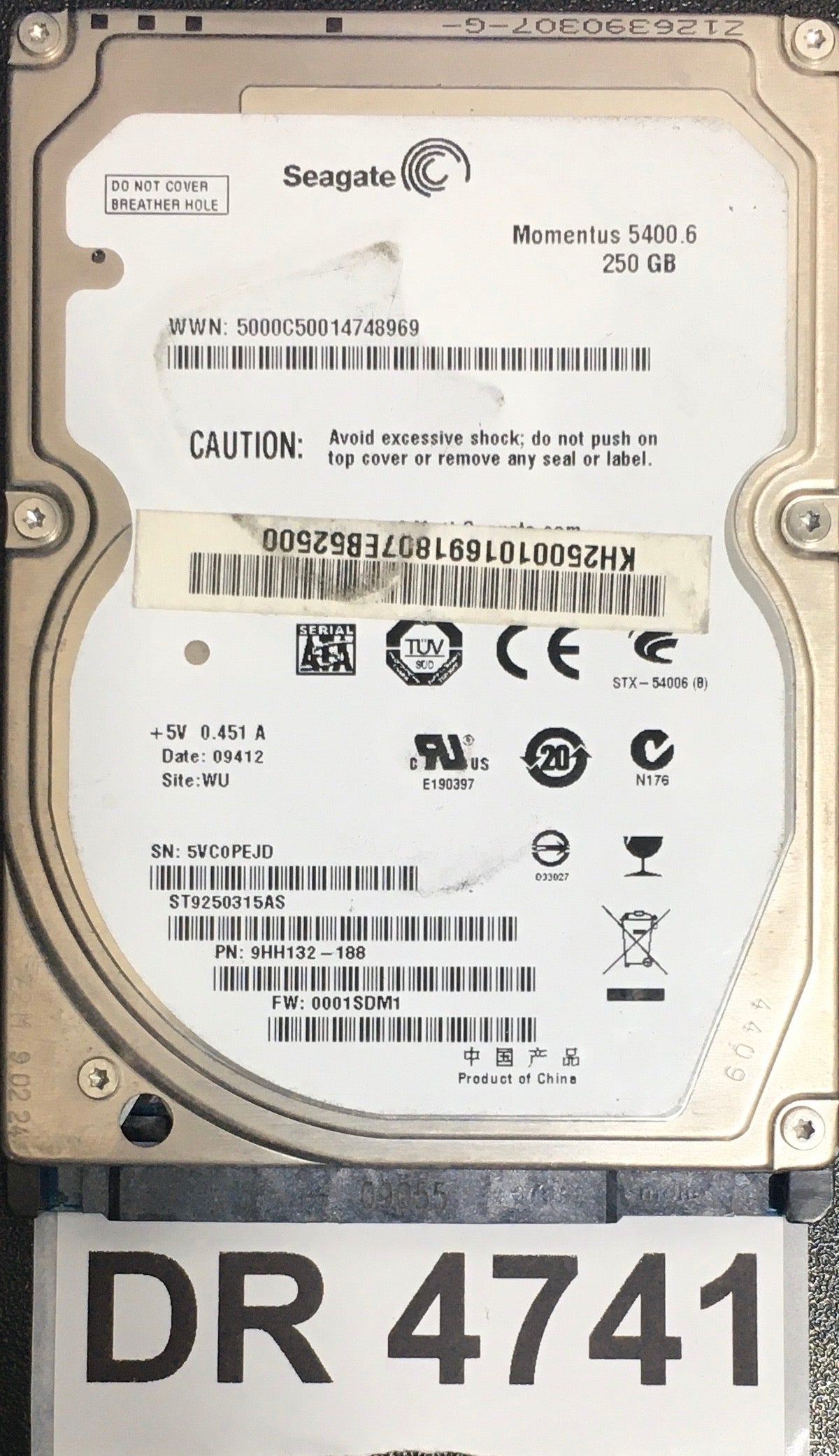 ST9250315AS,  Serial: 5VC0PEJD,  250GB 2.5,  PCB : 100536266 REV B,