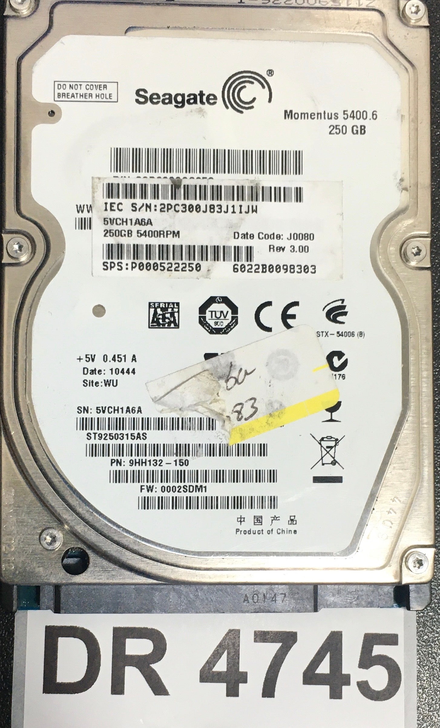 ST9250315AS,  Serial: 5VCH1A6A,  250GB 2.5,  PCB : 100536286 REV E,