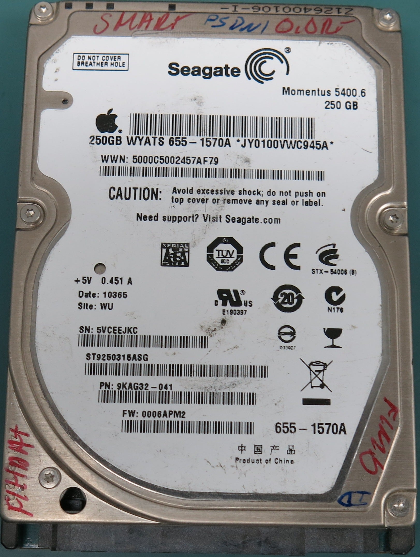 ST9250315ASG, P/N:  9KAG32-041, FW: 0006APM2, 250GB 2.5