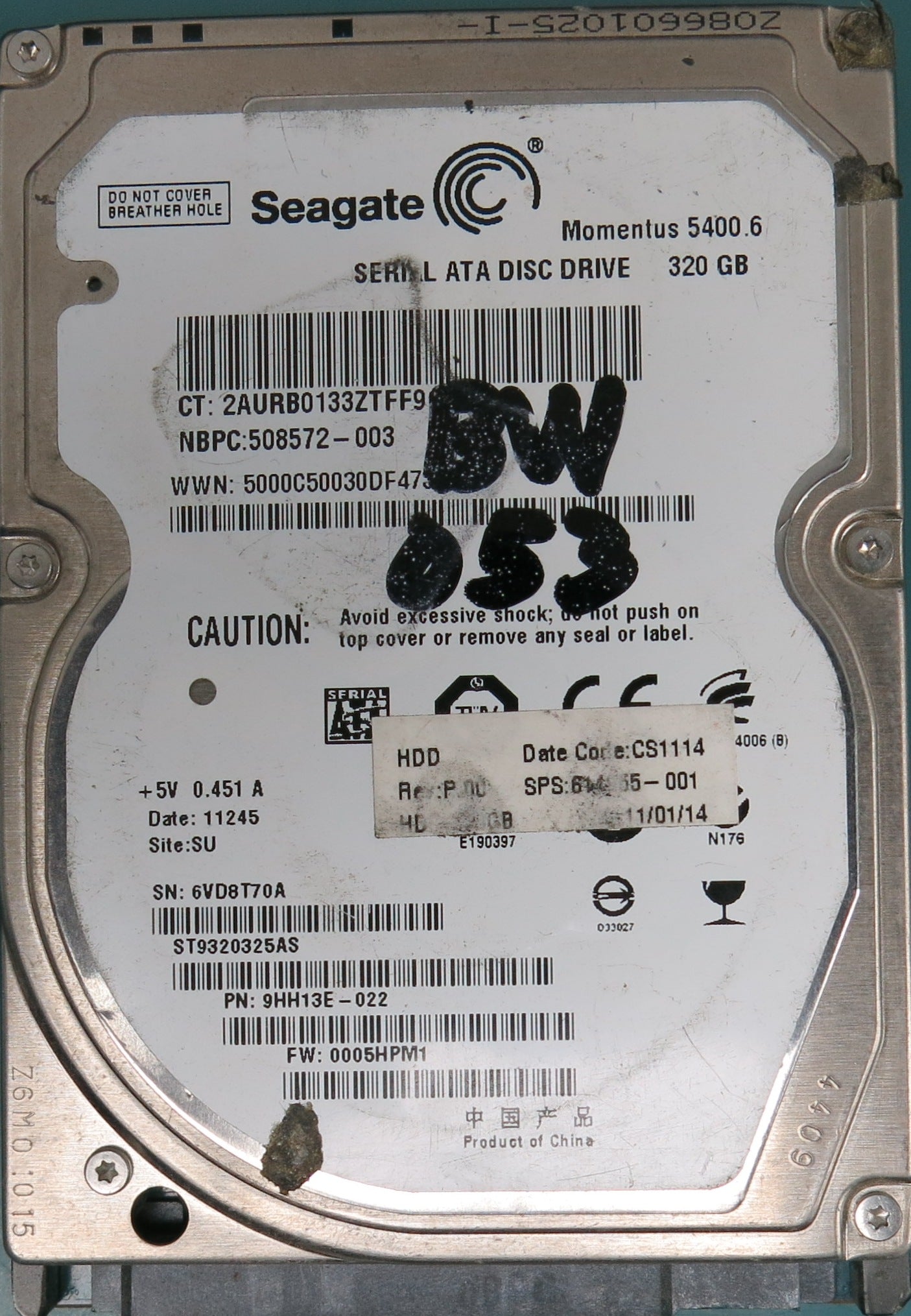 ST9320325AS, P/N:  9HH13E-022, FW: 0005HPM1, 350GB 2.5