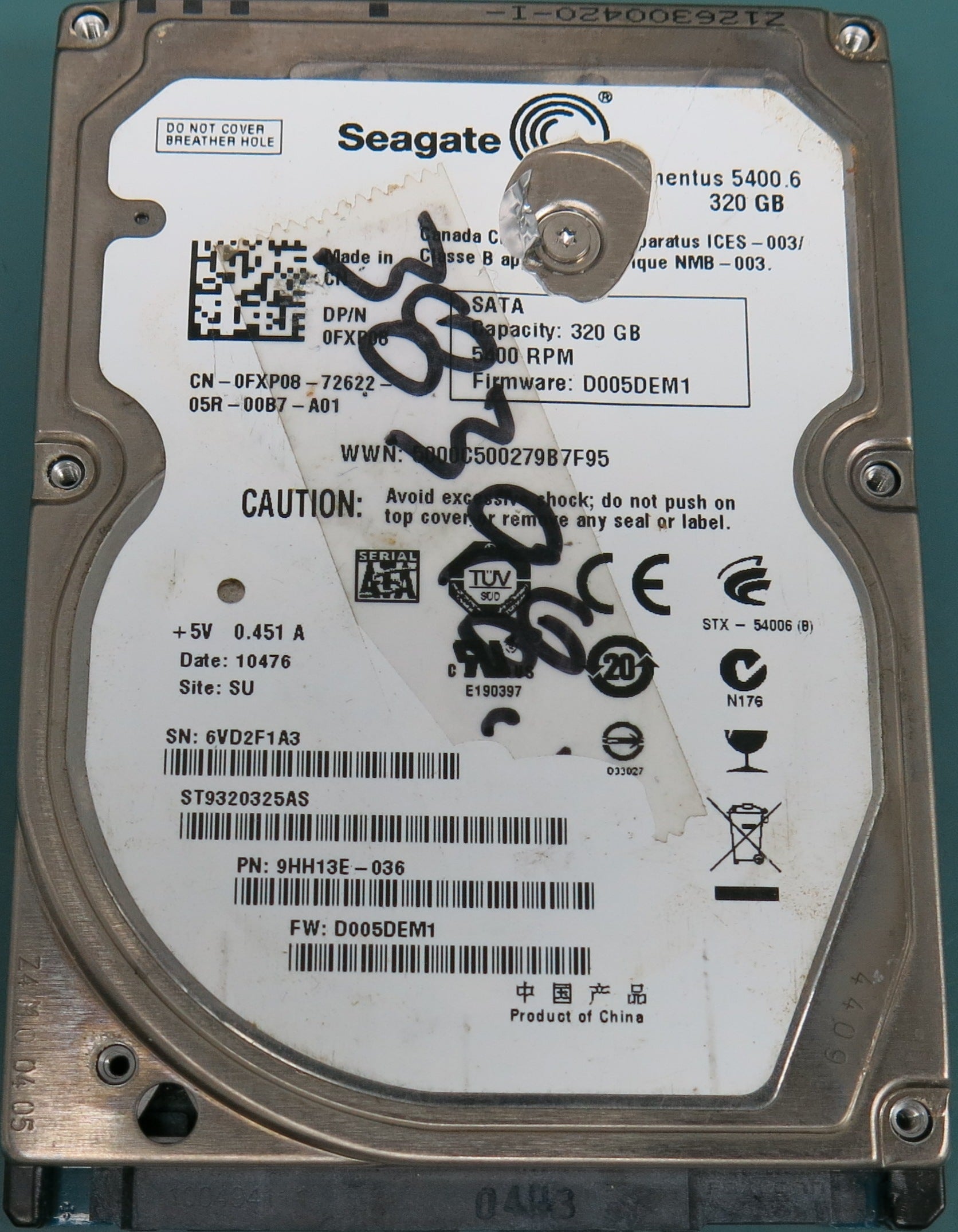 ST9320325AS, P/N:  9HH13E-036, FW: D005DEM1, 320GB 2.5
