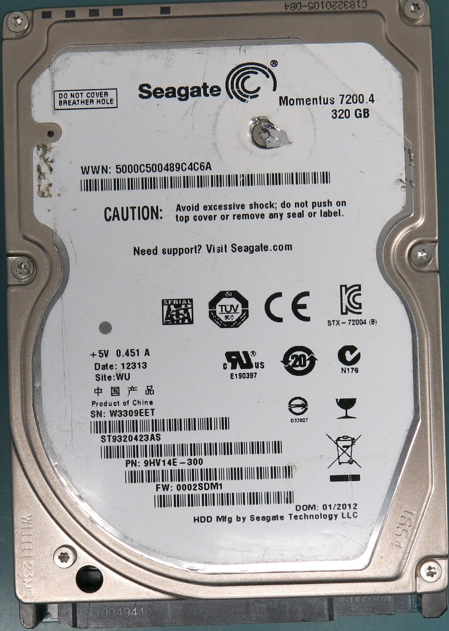 ST9320423AS, Part Number:  9HV14E-300, FW: 0002SDM1, 320GB 2.5