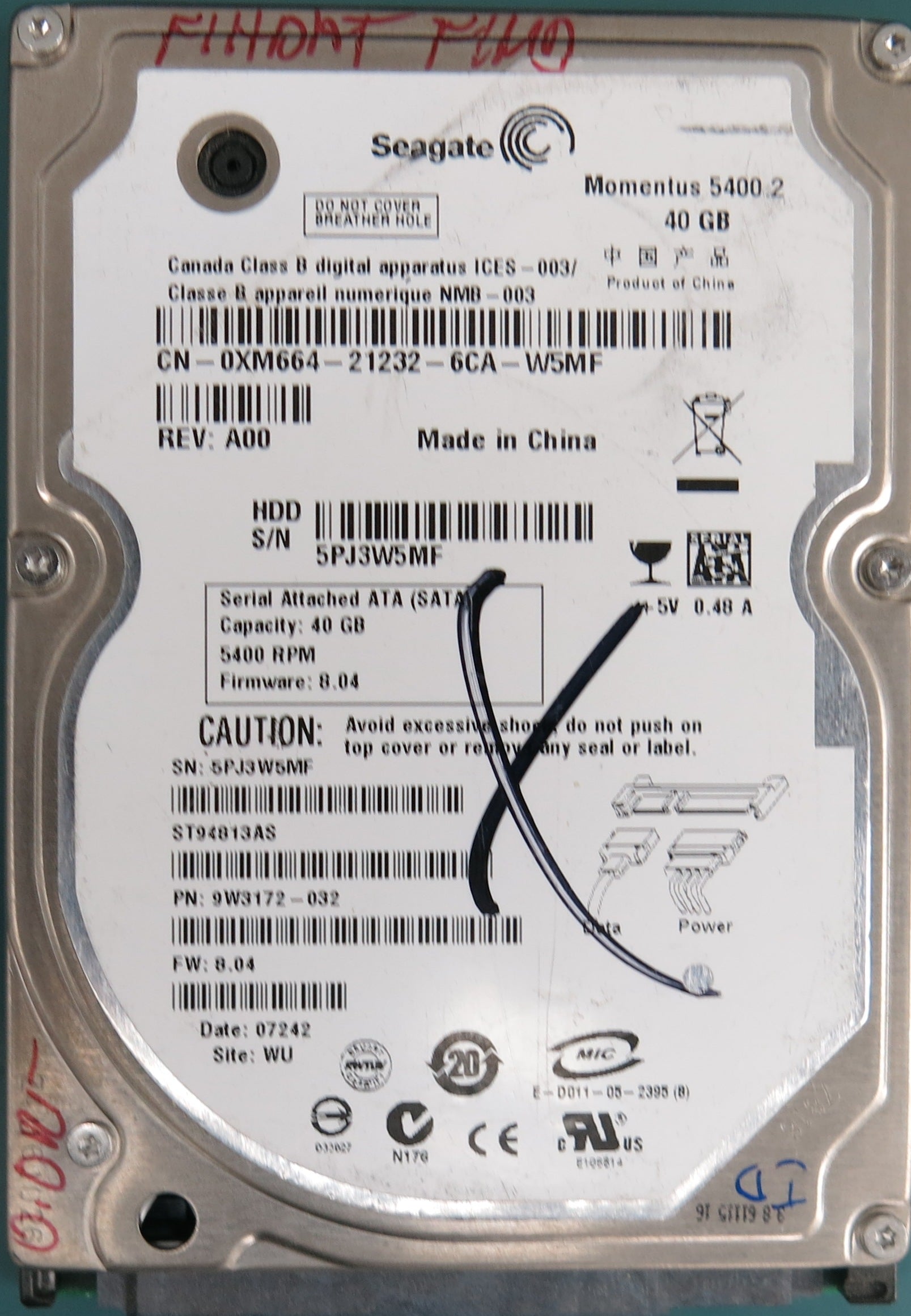 ST94813AS, P/N:  9W31722-032, FW: 8.04, 40GB 2.5