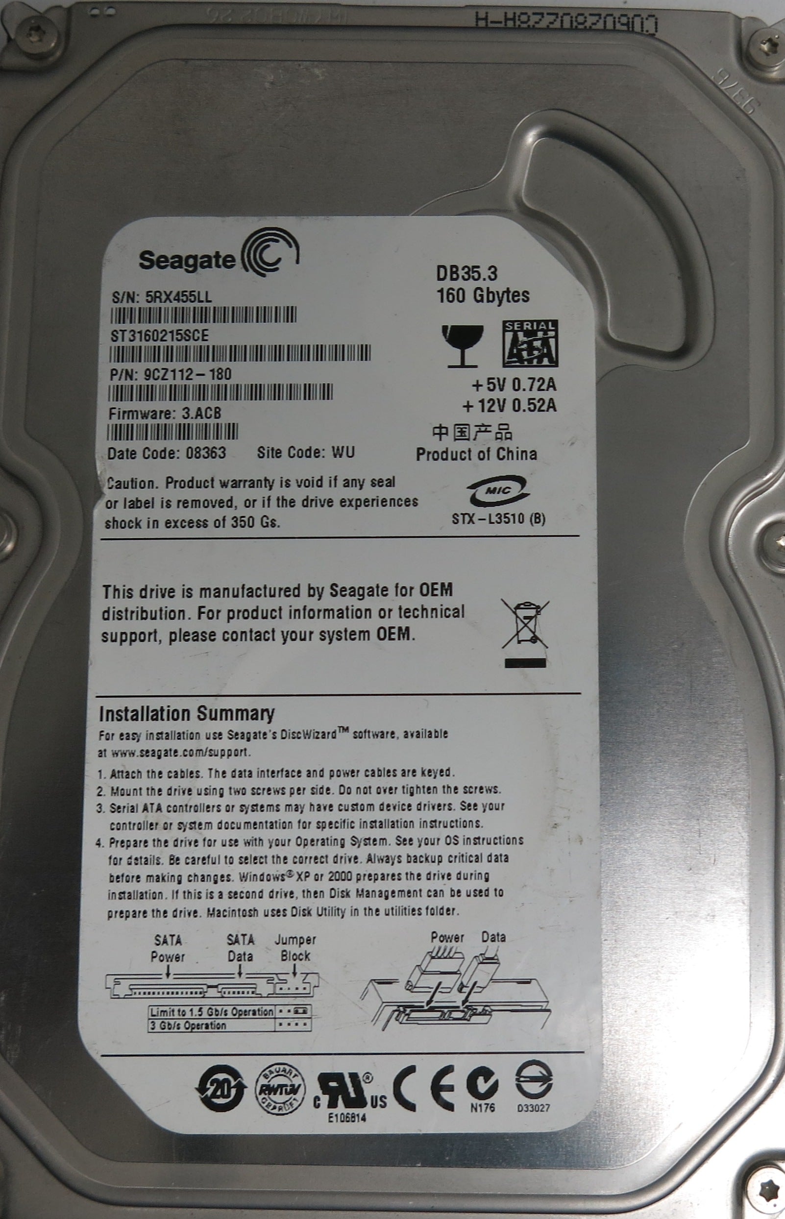 ST9500325AS PN 9CZ112-180, FW 3.ACB, 500GB 3.5